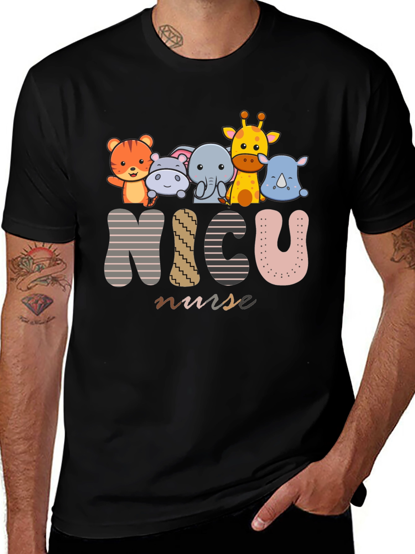 NICU Nurse Animal Cartoon T-Shirt