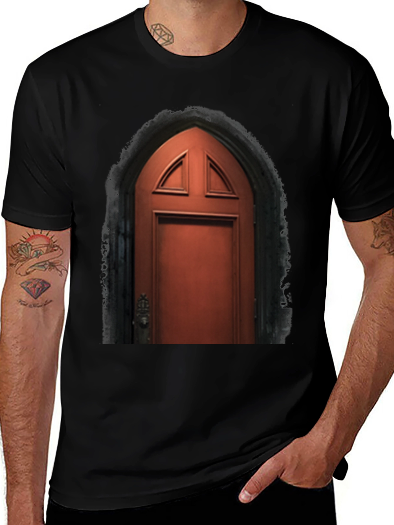 Variant 15 of Arched Door Graphic Tee - Gothic Style T-Shirt