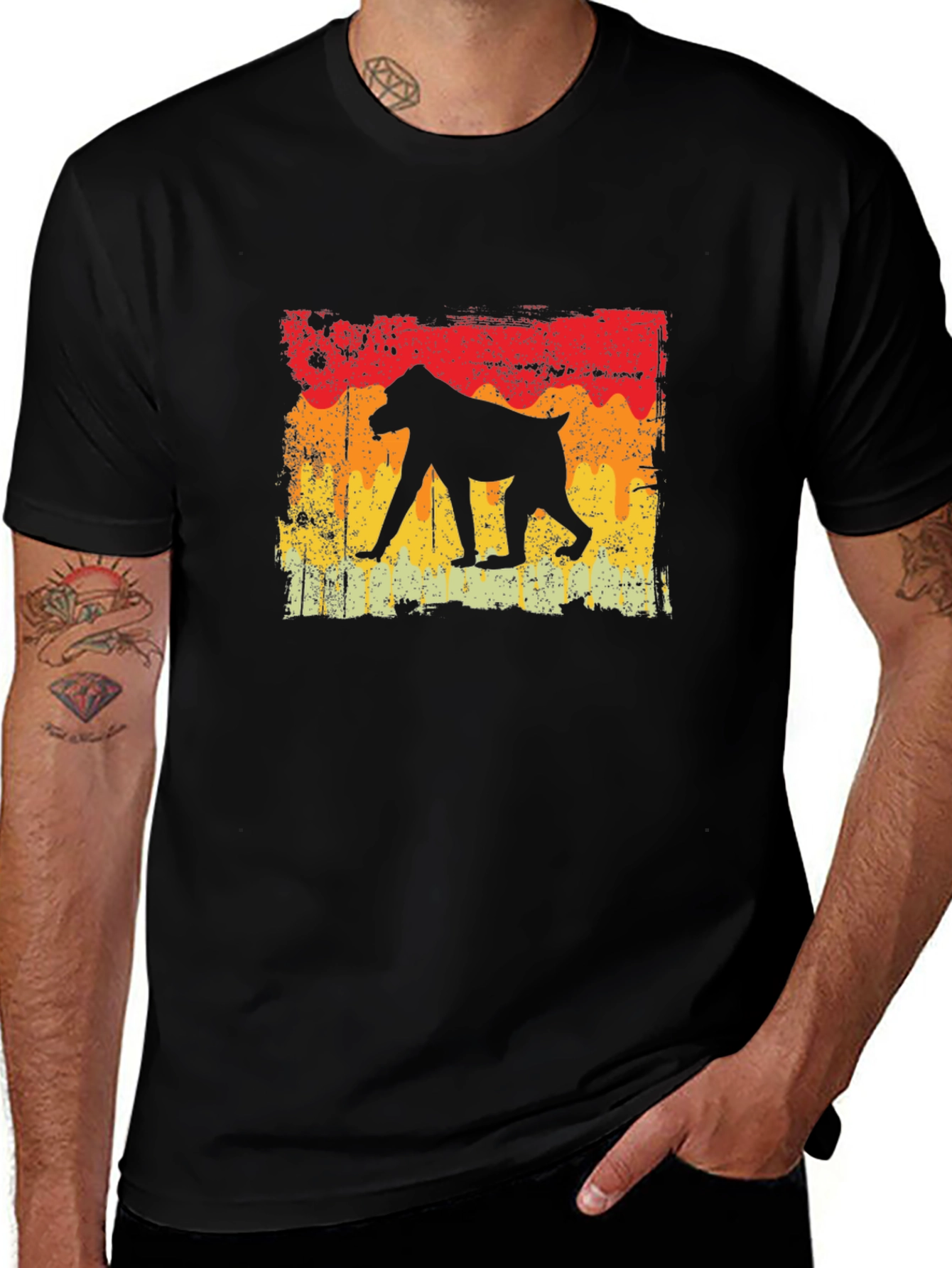 Variant 6 of Retro Baboon Silhouette Graphic Tee - Black