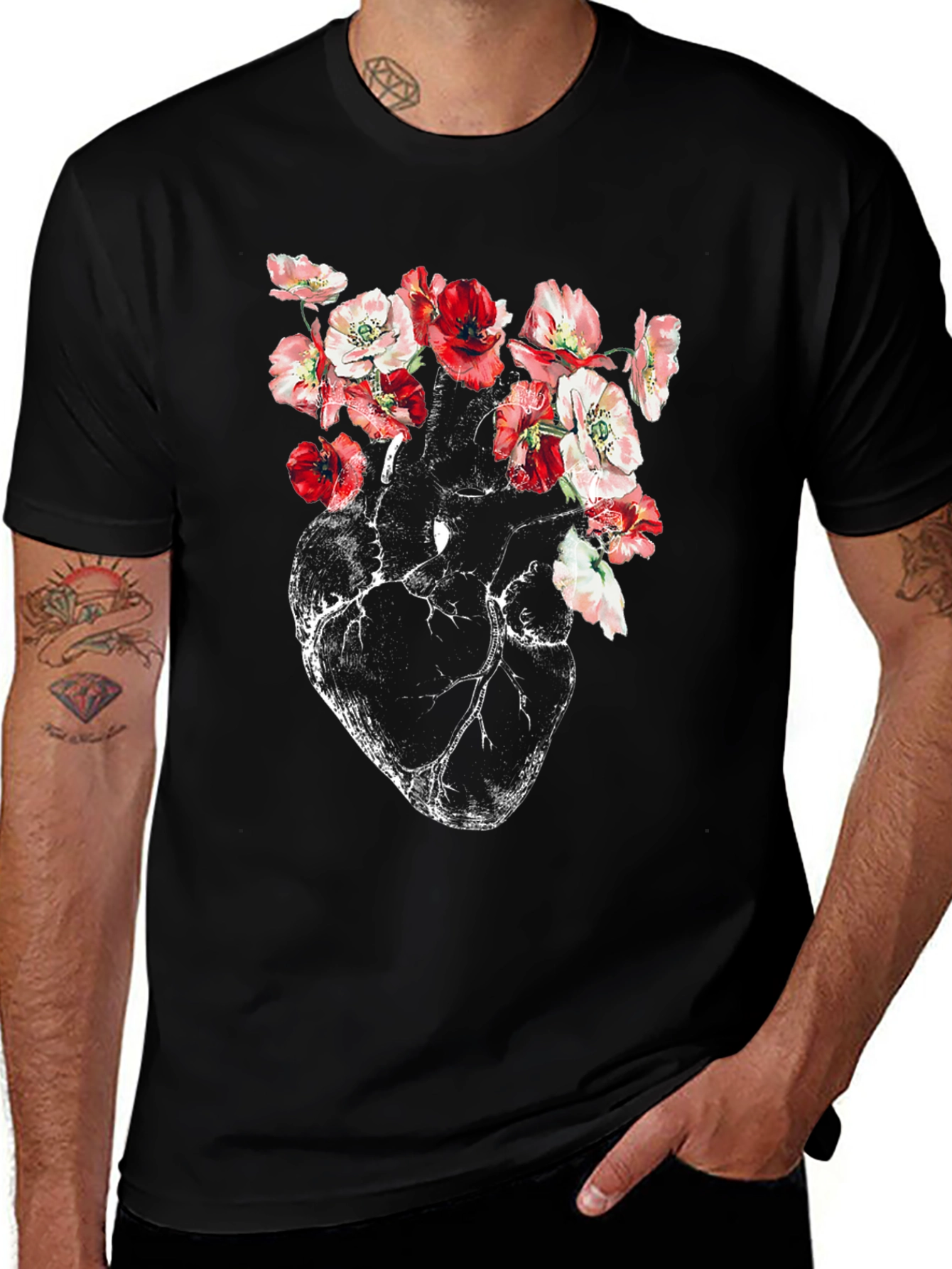 Variant 7 of Floral Heart Anatomy T-Shirt - Artistic Graphic Tee