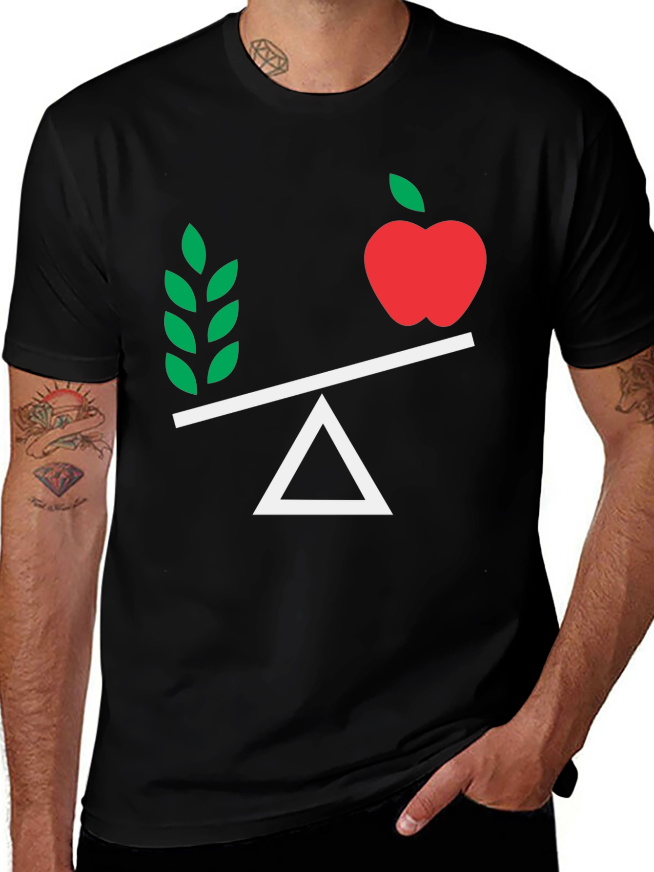 Variant 27 of Balanced Diet T-Shirt - Apple & Greens on Scales
