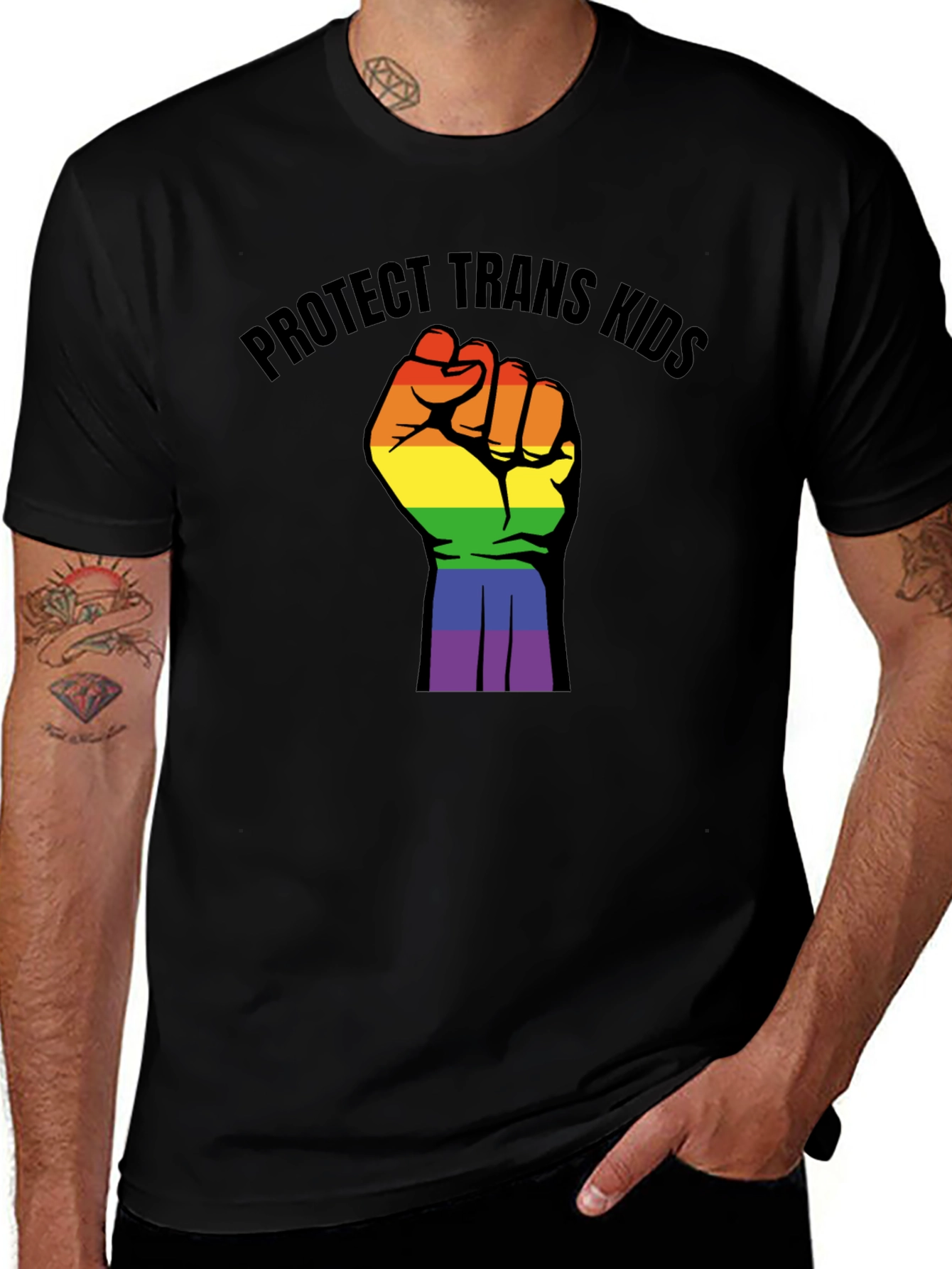 Variant 23 of Protect Trans Kids Rainbow Fist T-Shirt