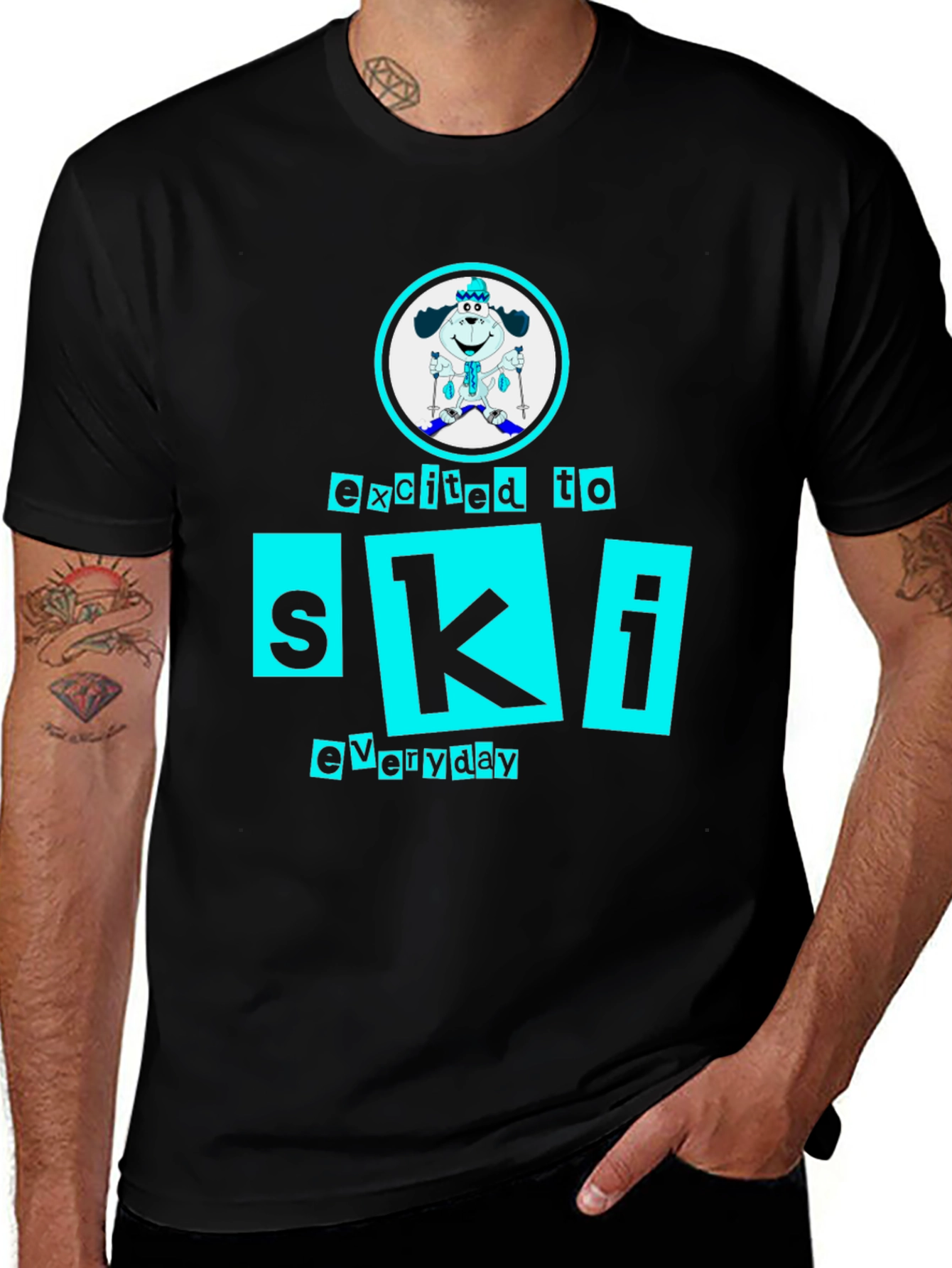 Variant 18 of Excited to Ski Everyday Black T-Shirt