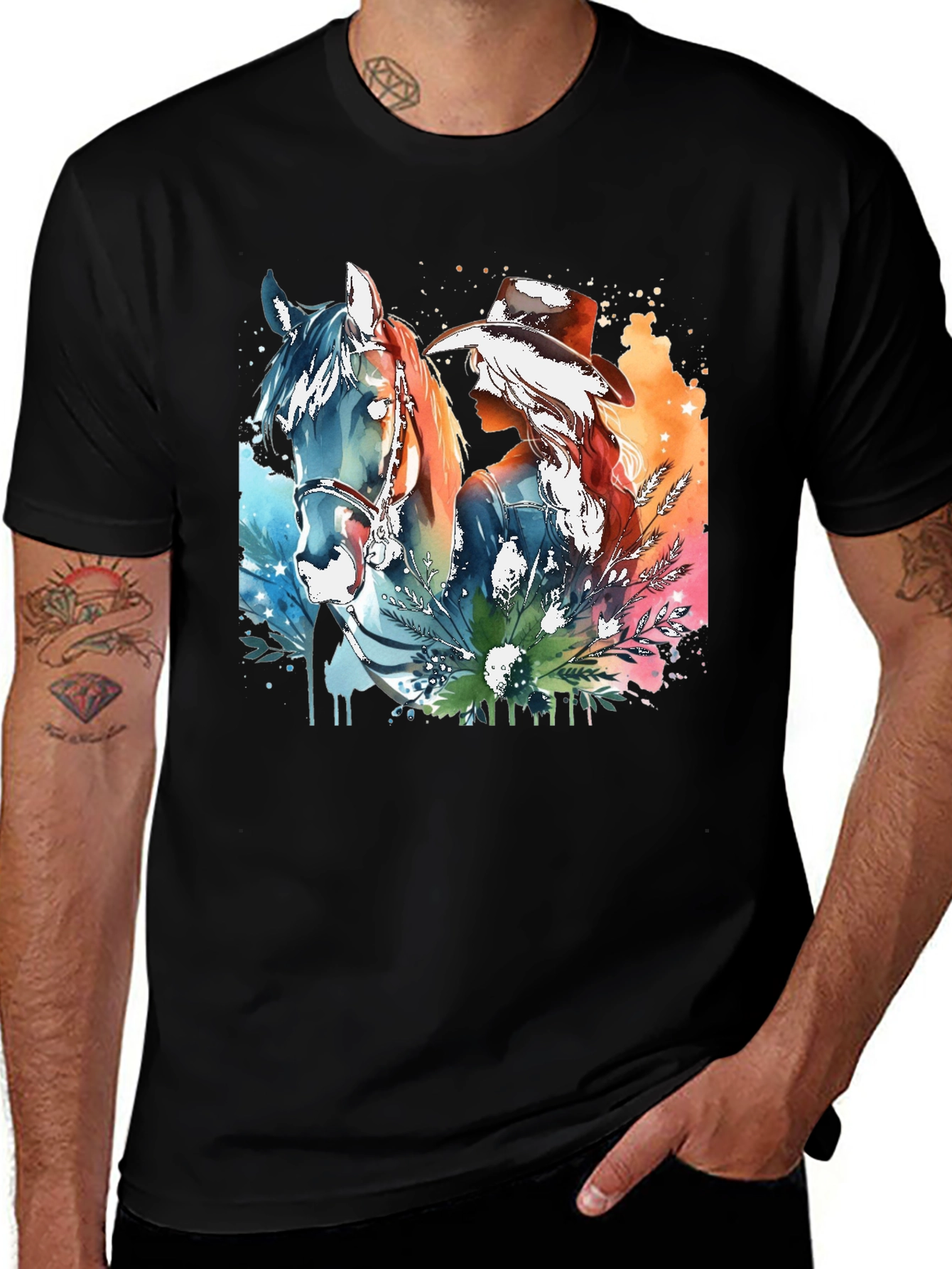 Variant 28 of Watercolor Cowgirl & Horse Graphic Tee