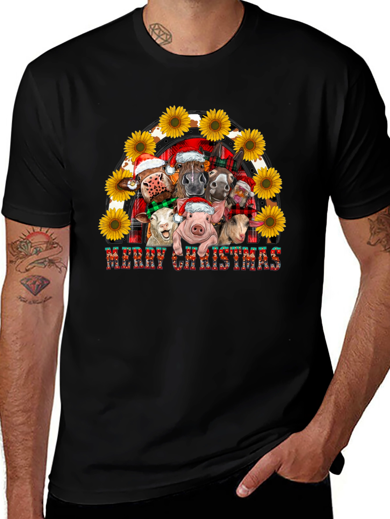 Merry Christmas Farm Animals Graphic Tee