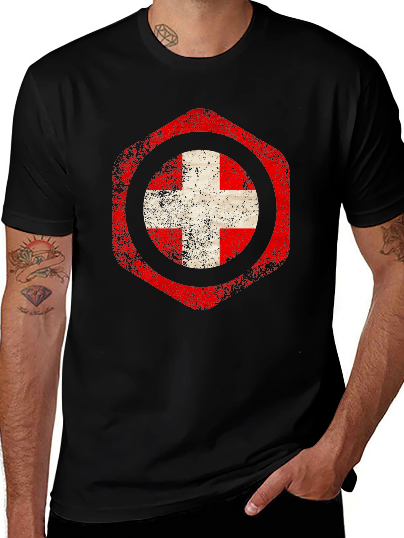 Variant 8 of Swiss Flag Shield Men's T-Shirt