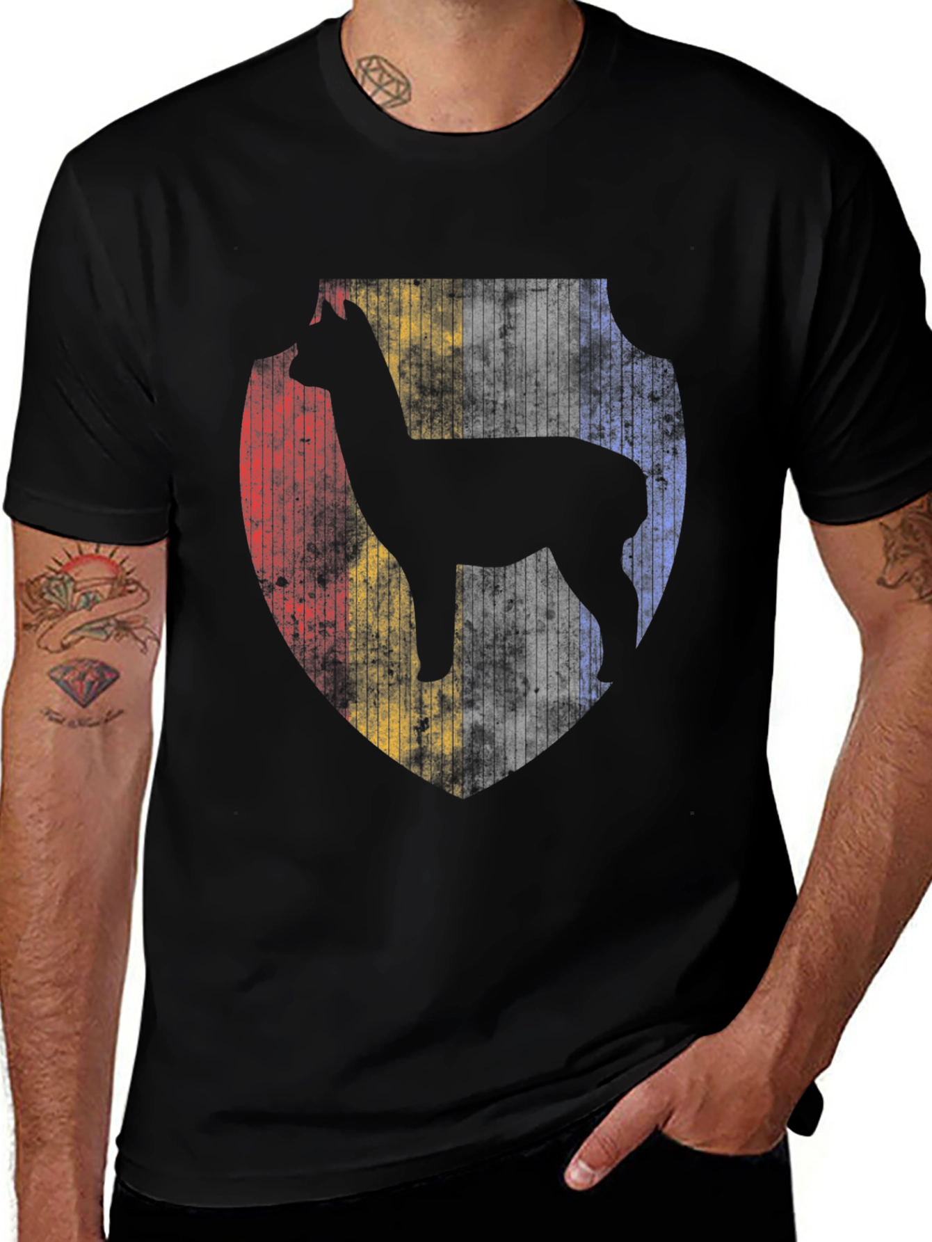 Alpaca Shield Graphic Tee - Men's Black T-Shirt