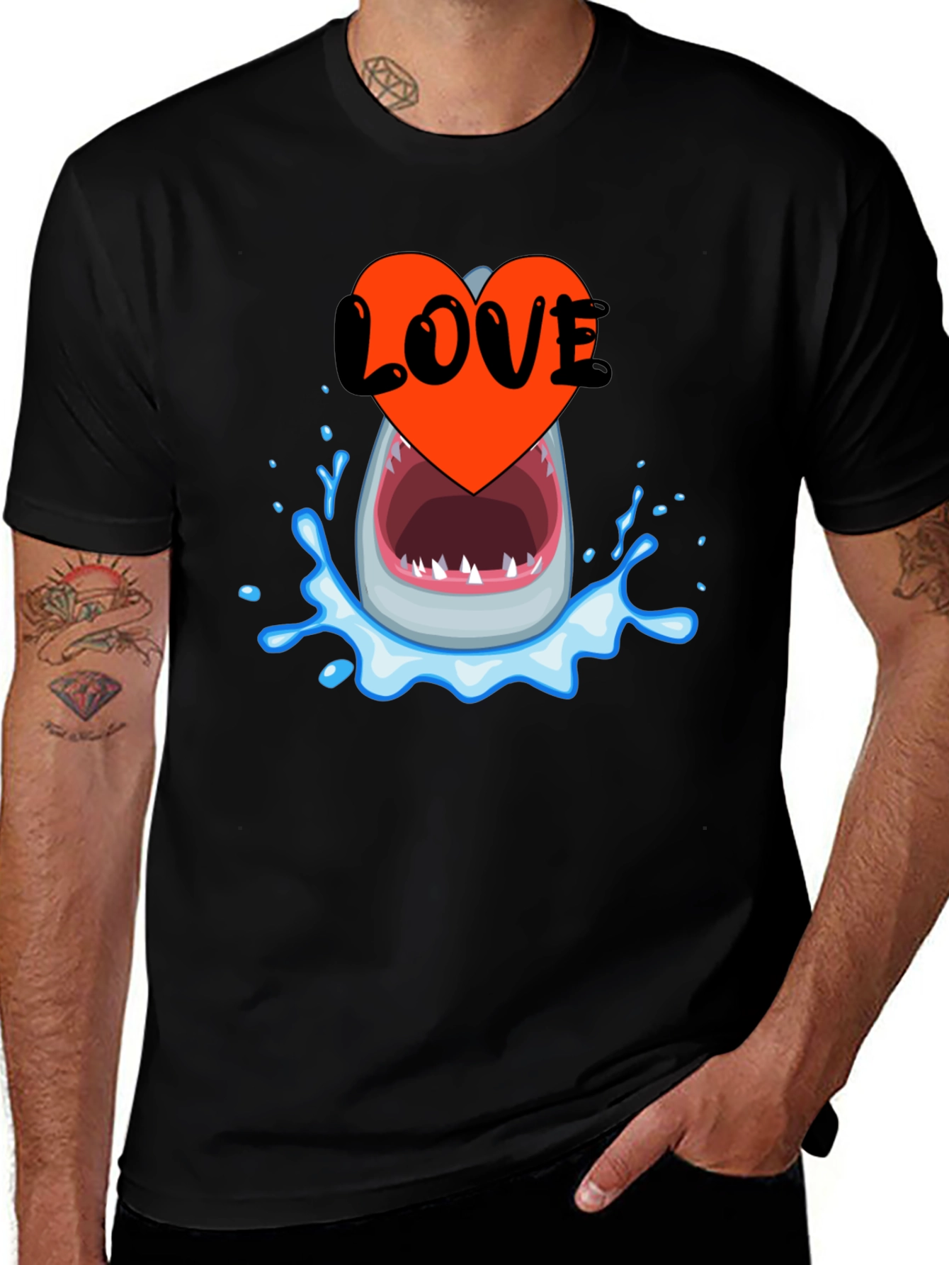 Variant 9 of Shark Love Heart T-Shirt - Cartoon Style