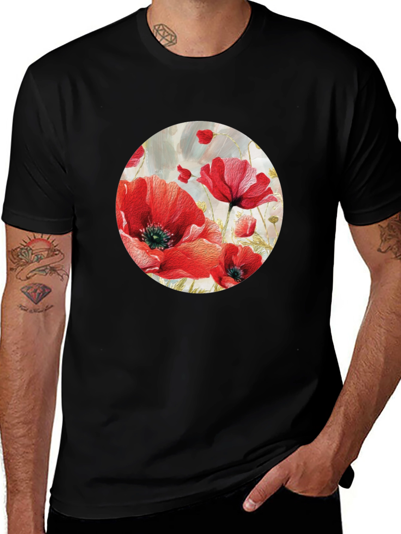 Variant 18 of Floral Poppy Print Crew Neck T-Shirt