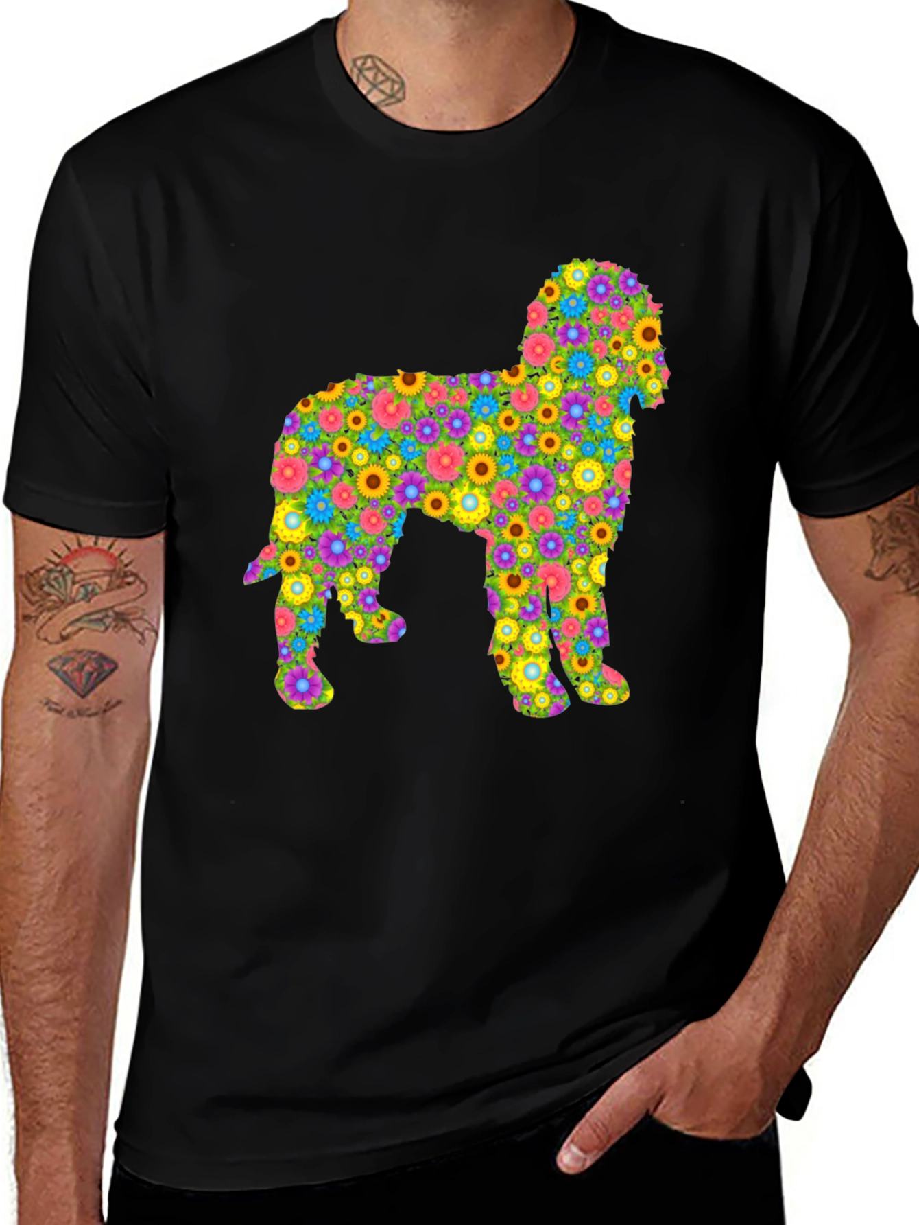 Variant 19 of Floral Dog Graphic T-Shirt - Unique Design
