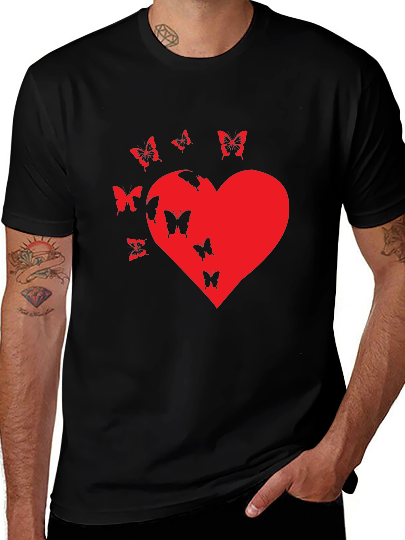 Variant 7 of Butterfly Heart Graphic T-Shirt - Casual Black Tee