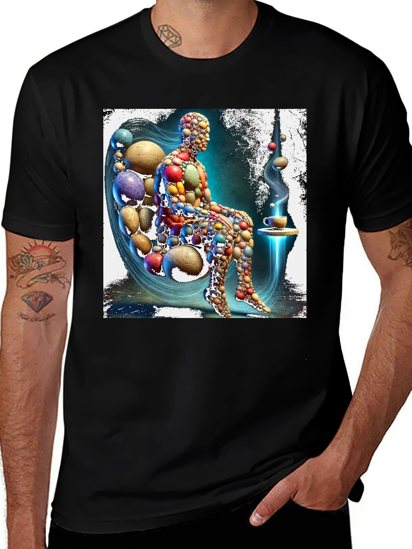 Variant 11 of Abstract Pebble Person Black T-Shirt