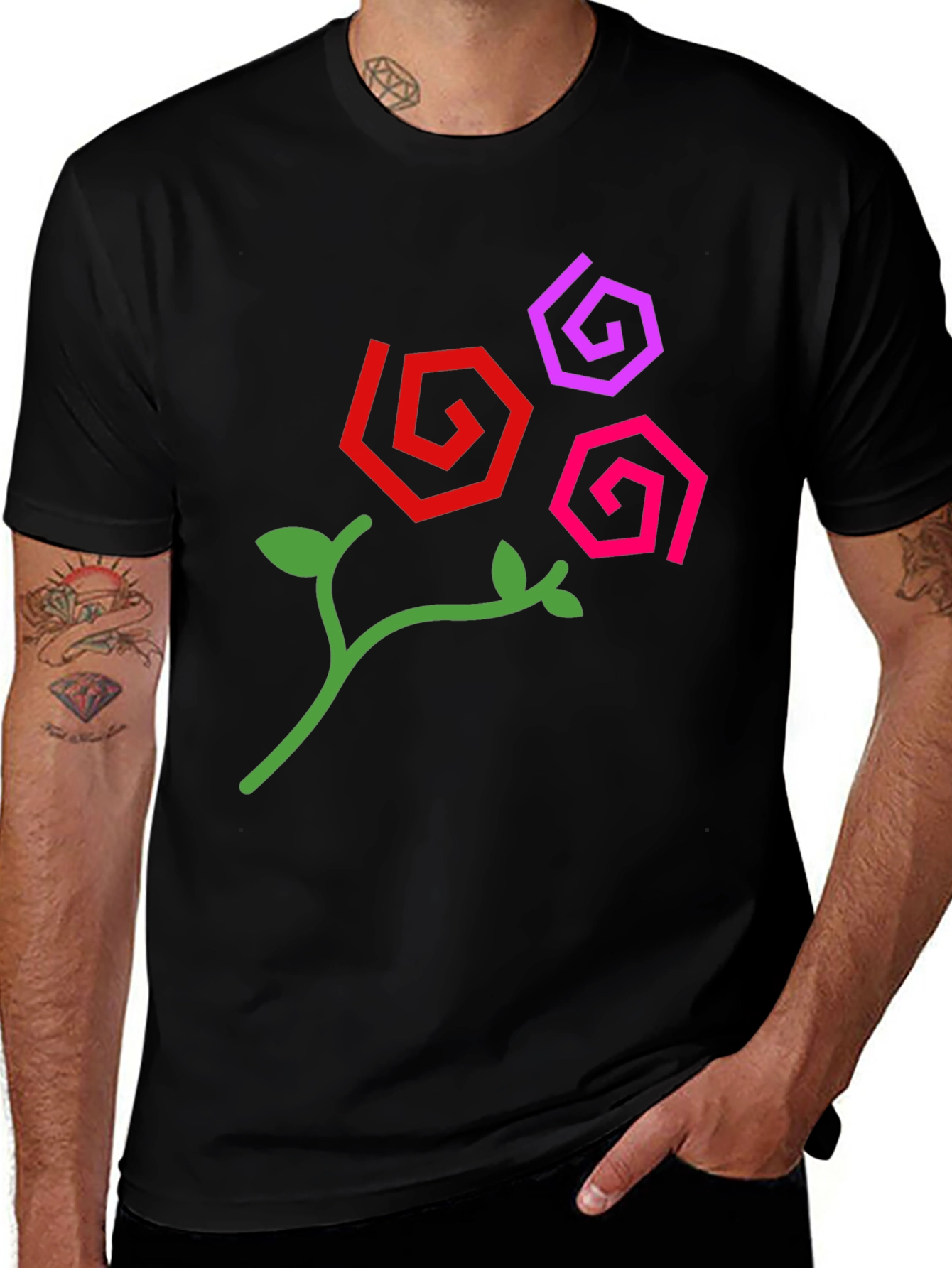 Variant 15 of Abstract Floral Design Black T-Shirt