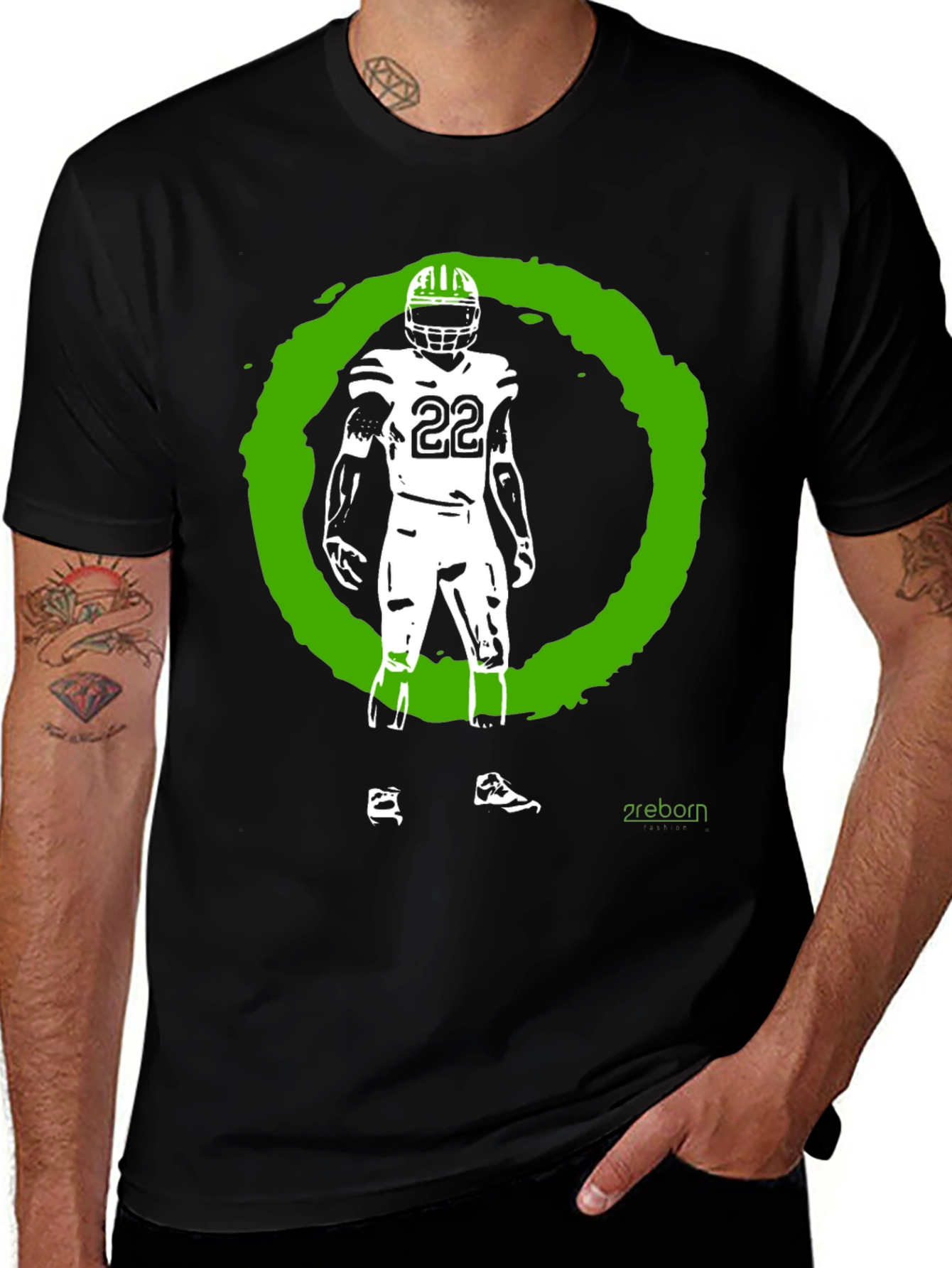 Variant 20 of Football Player Graphic Tee - Black Cotton T-Shirt