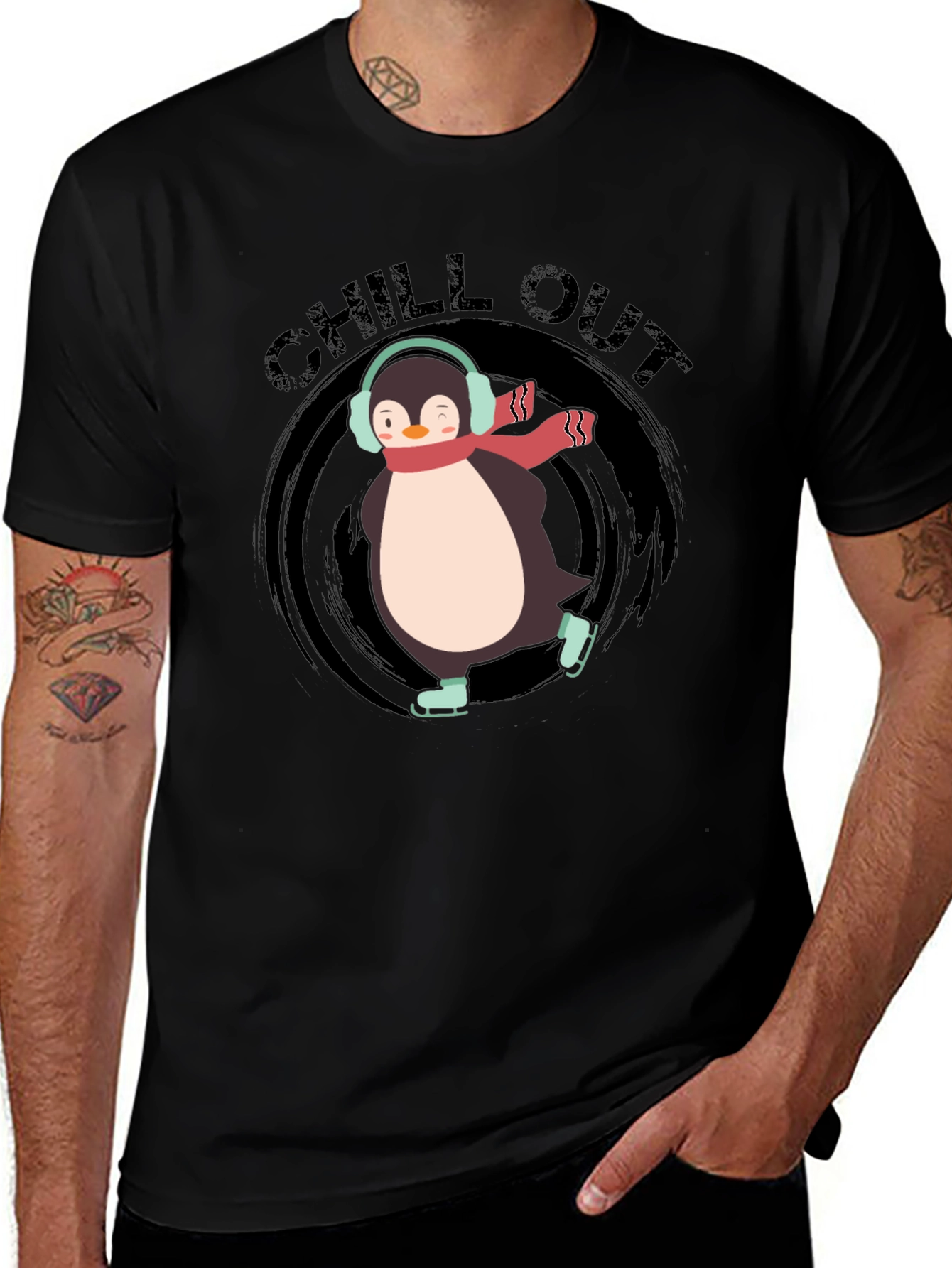 Variant 22 of Chill Out Penguin Graphic Tee - Black
