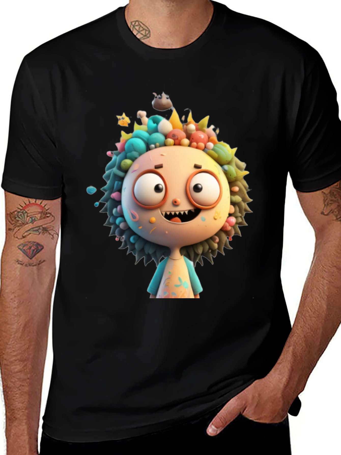 Black Cartoon Character Graphic Tee - Funky and Fun! main image