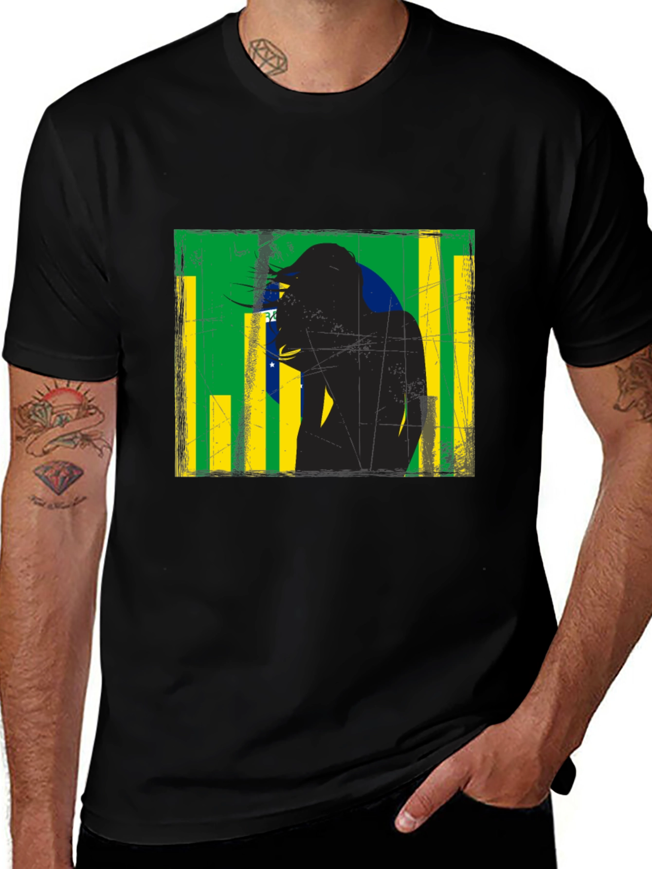 Brazil Flag Silhouette Black T-Shirt