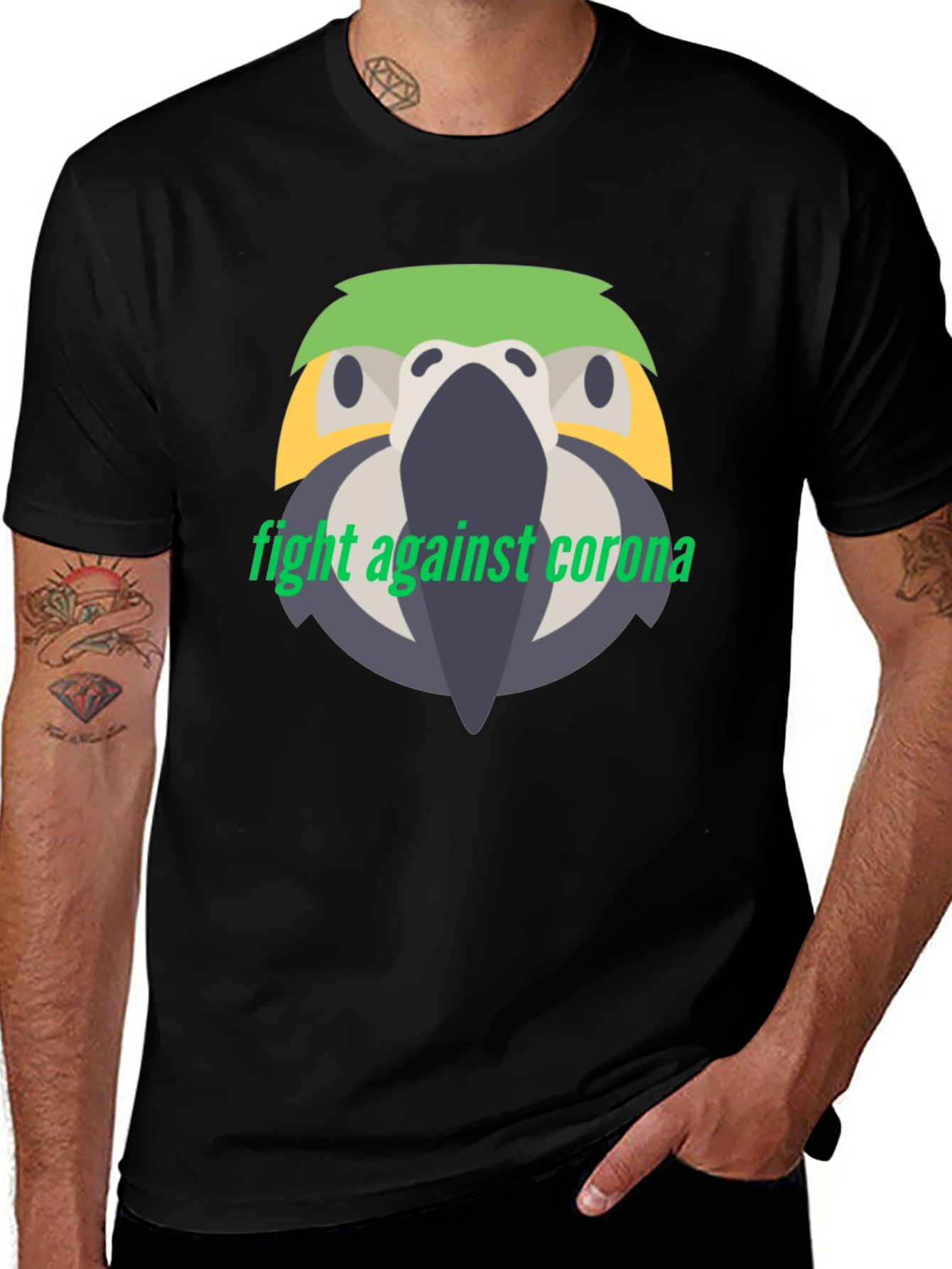 Variant 23 of Fight Corona Parrot T-Shirt - Unisex Black Tee