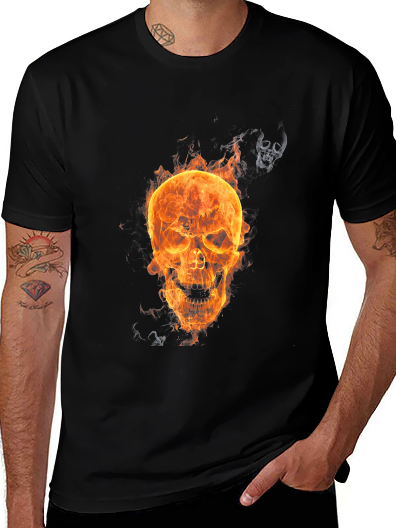 Variant 5 of Fiery Skull Graphic Tee - Black Cotton T-Shirt