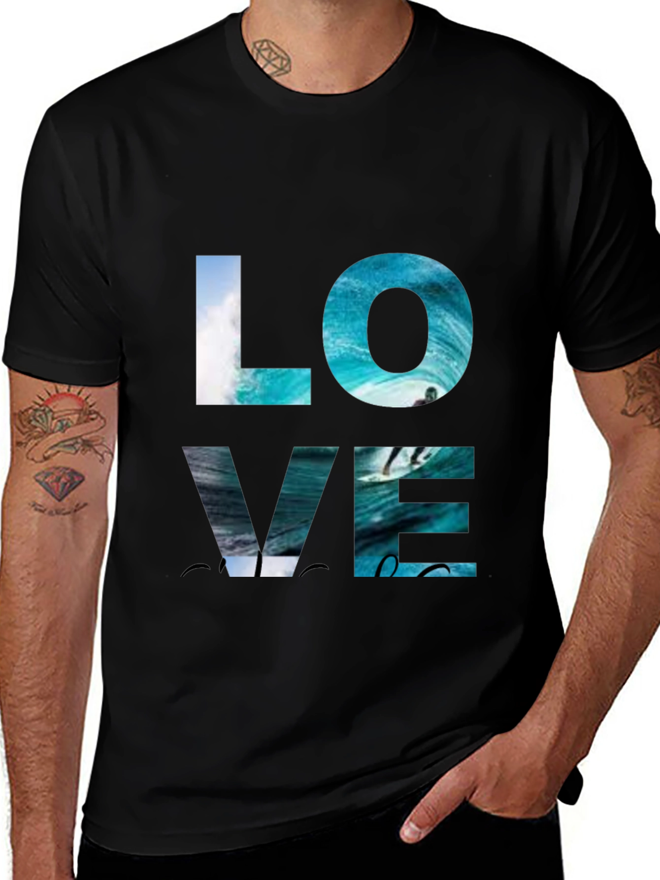 Variant 5 of Ocean Wave 'LOVE' Graphic Tee - Black