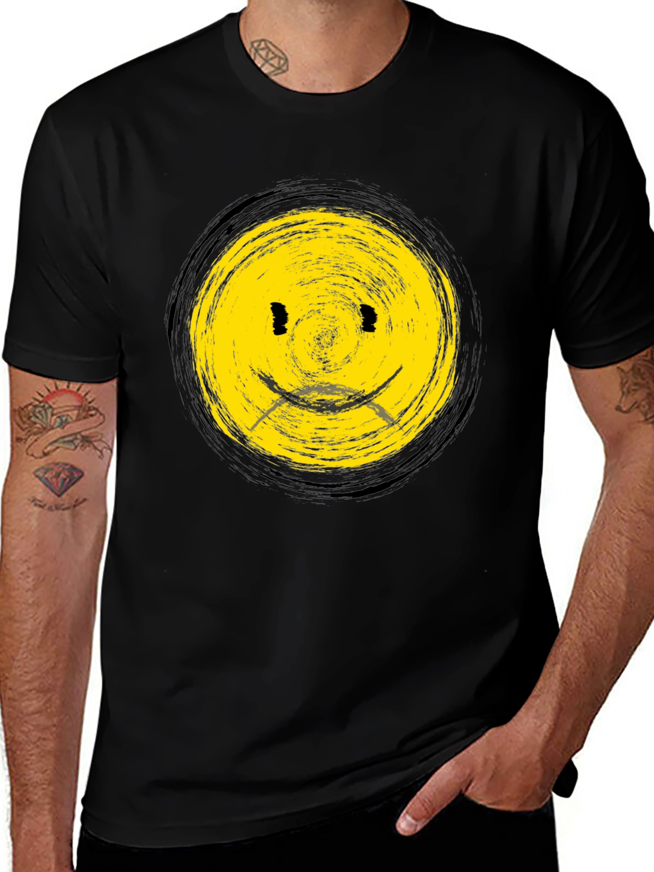 Smiley Face Black T-Shirt - Casual Graphic Tee