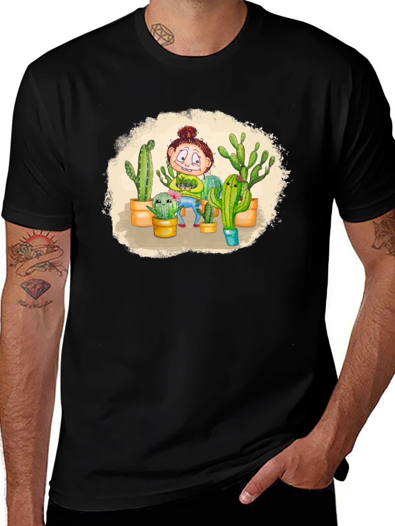 Variant 9 of Cactus Lady T-Shirt - Black Cotton Graphic Tee