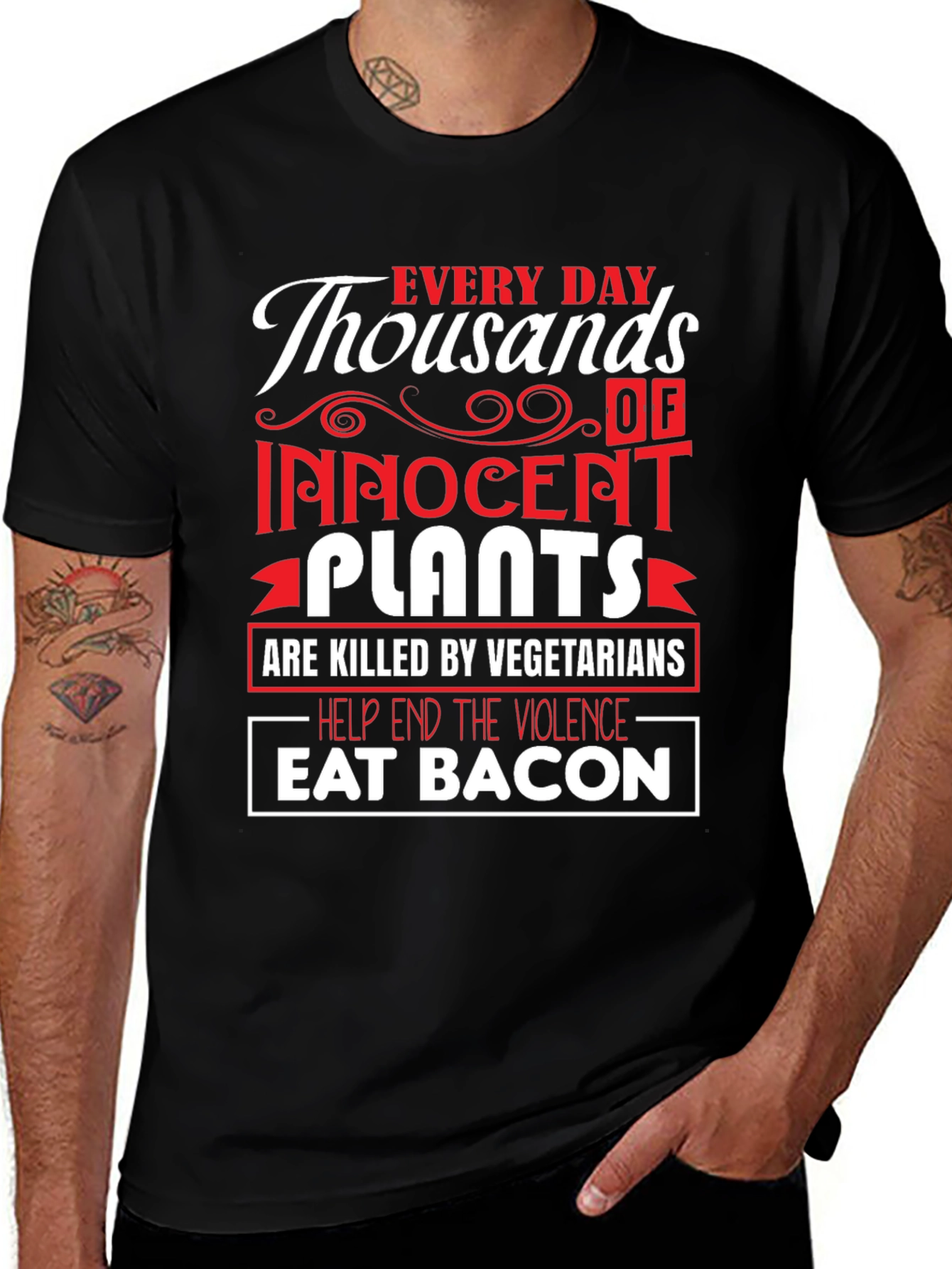 Variant 27 of Eat Bacon T-Shirt - End Plant Violence