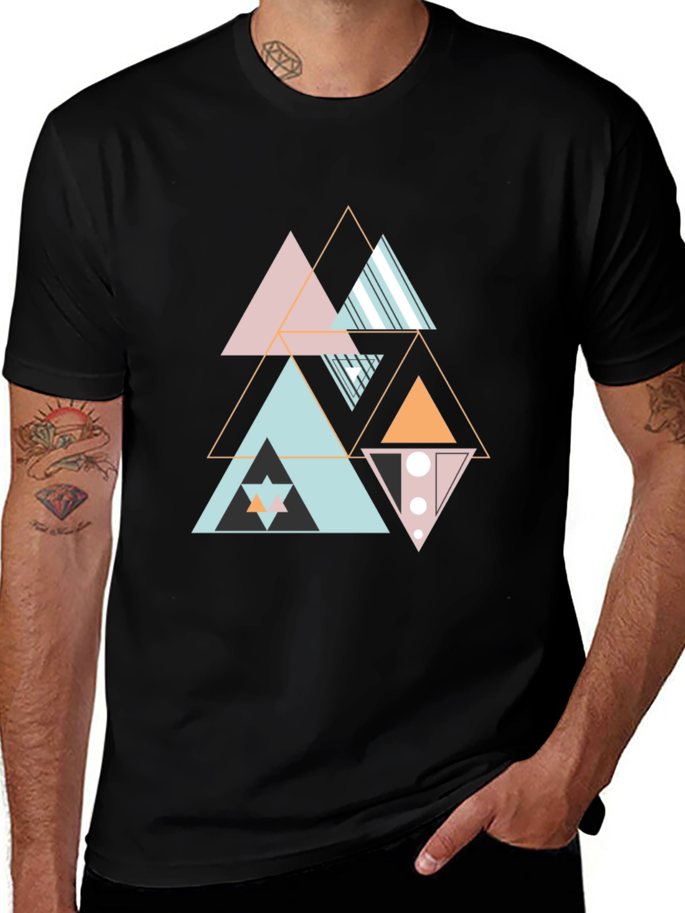 Variant 8 of Geometric Triangle Pattern Black Tee