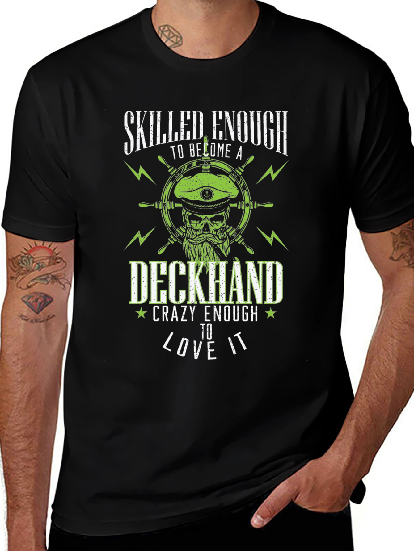 Skilled Deckhand Graphic Tee - Black Cotton Blend T-Shirt