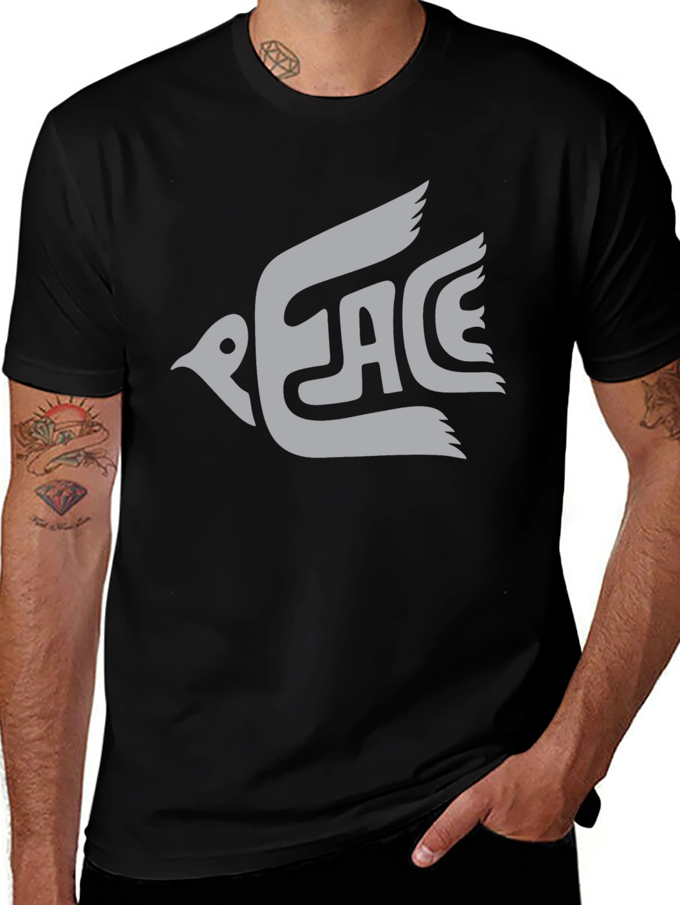 Variant 27 of Peace Dove Graphic Tee - Black Cotton T-Shirt