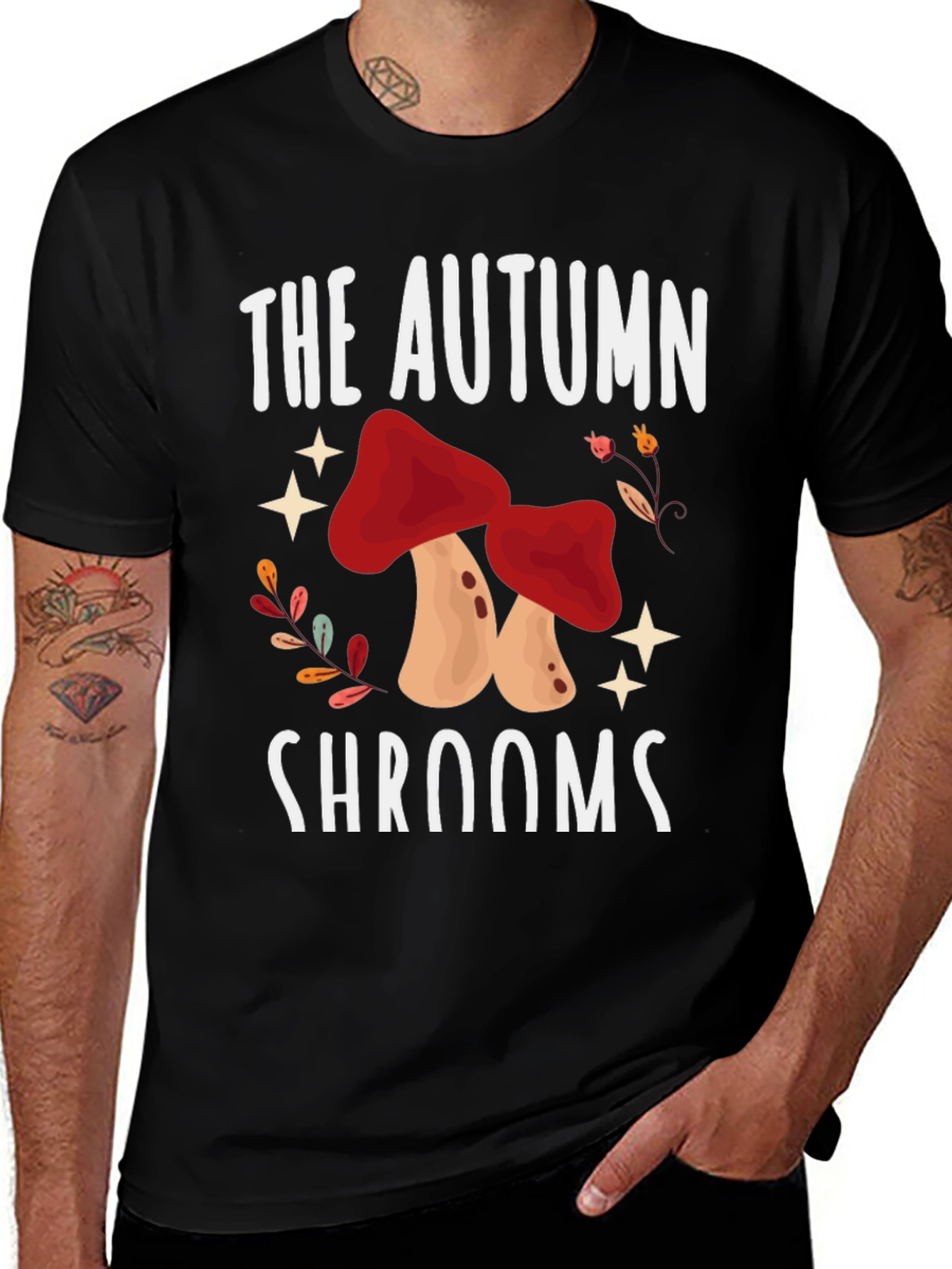 Autumn Shrooms Graphic Tee - Black Unisex T-Shirt