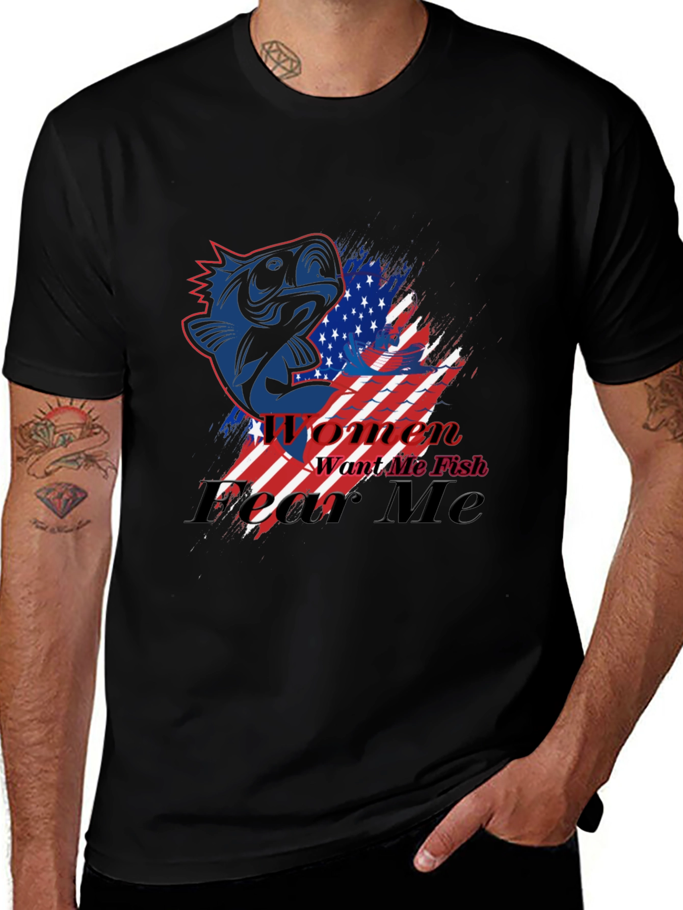 Variant 21 of American Fish Graphic T-Shirt - Men's Black Tee