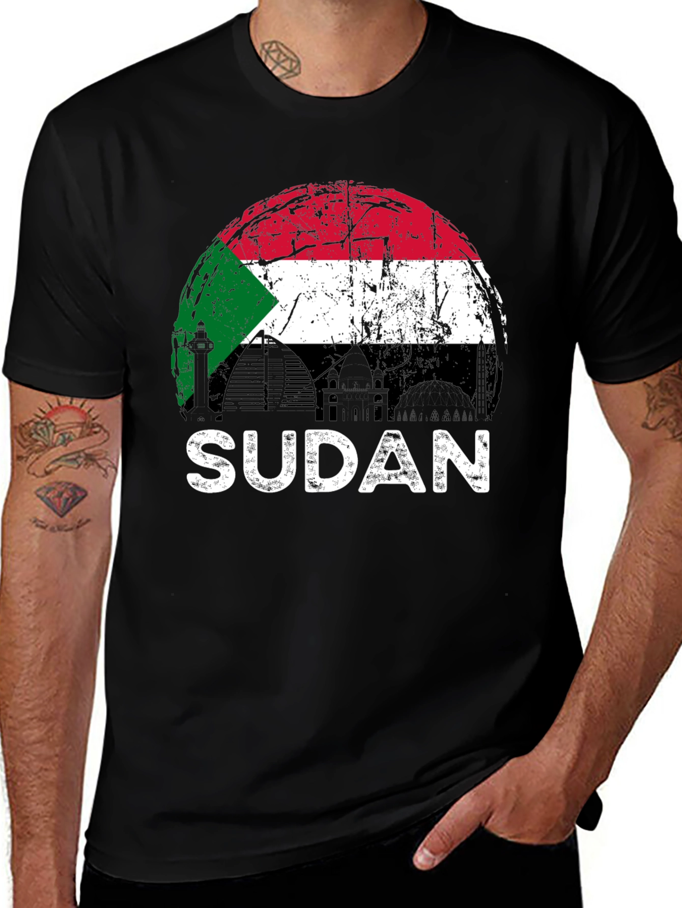 Sudan Flag Graphic T-Shirt - Black Cotton Tee
