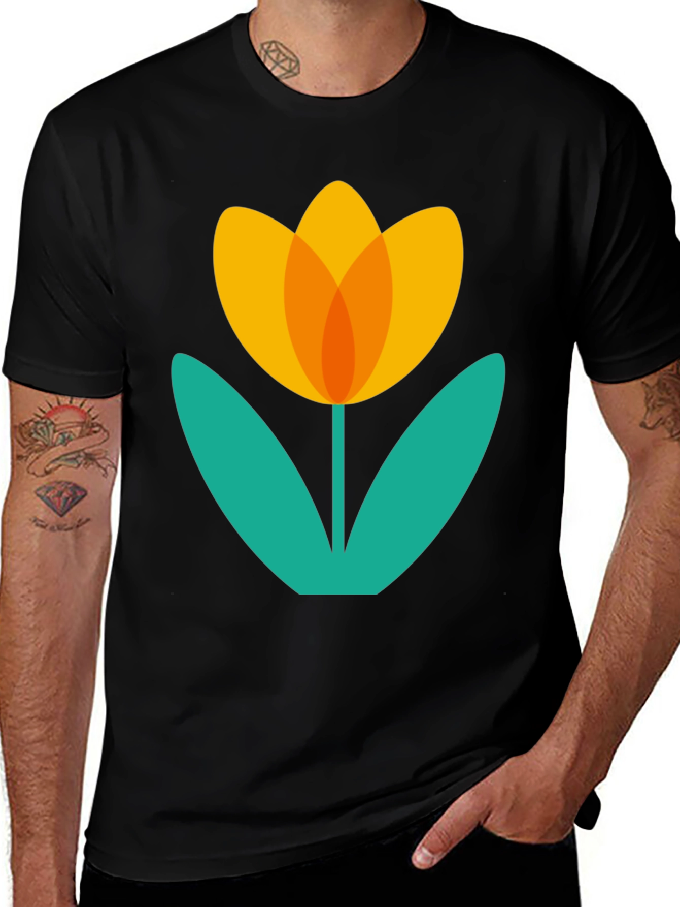 Variant 20 of Retro Flower Graphic Tee - Black Cotton Blend