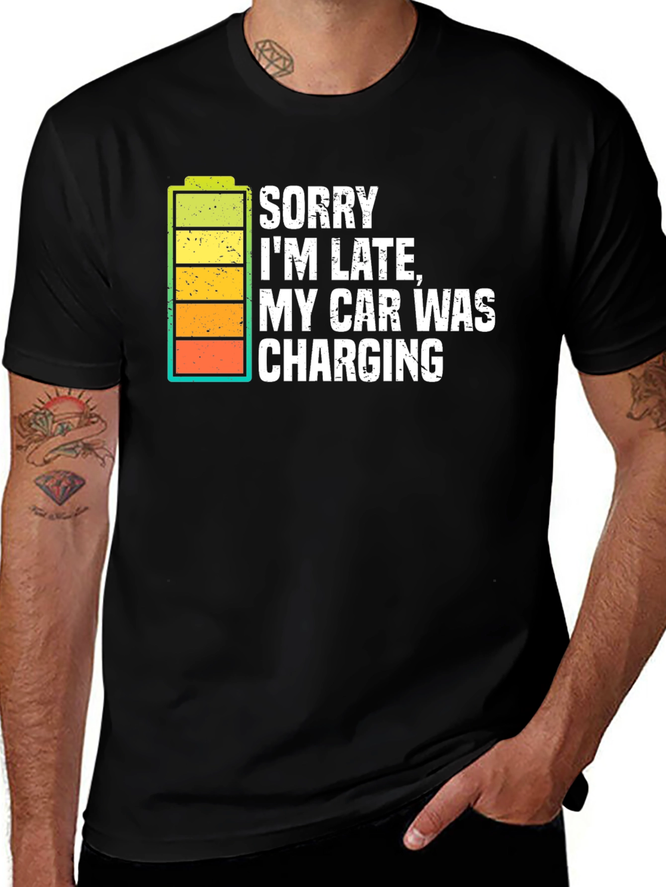 Sorry I'm Late Electric Car Charging Graphic Tee