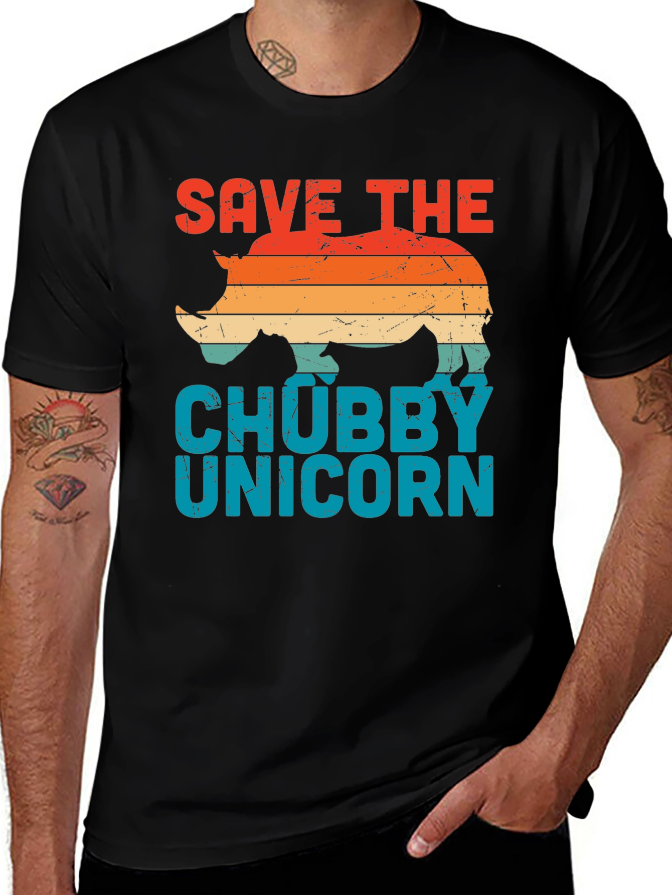Save The Chubby Unicorn T-Shirt | Retro Rhino Design