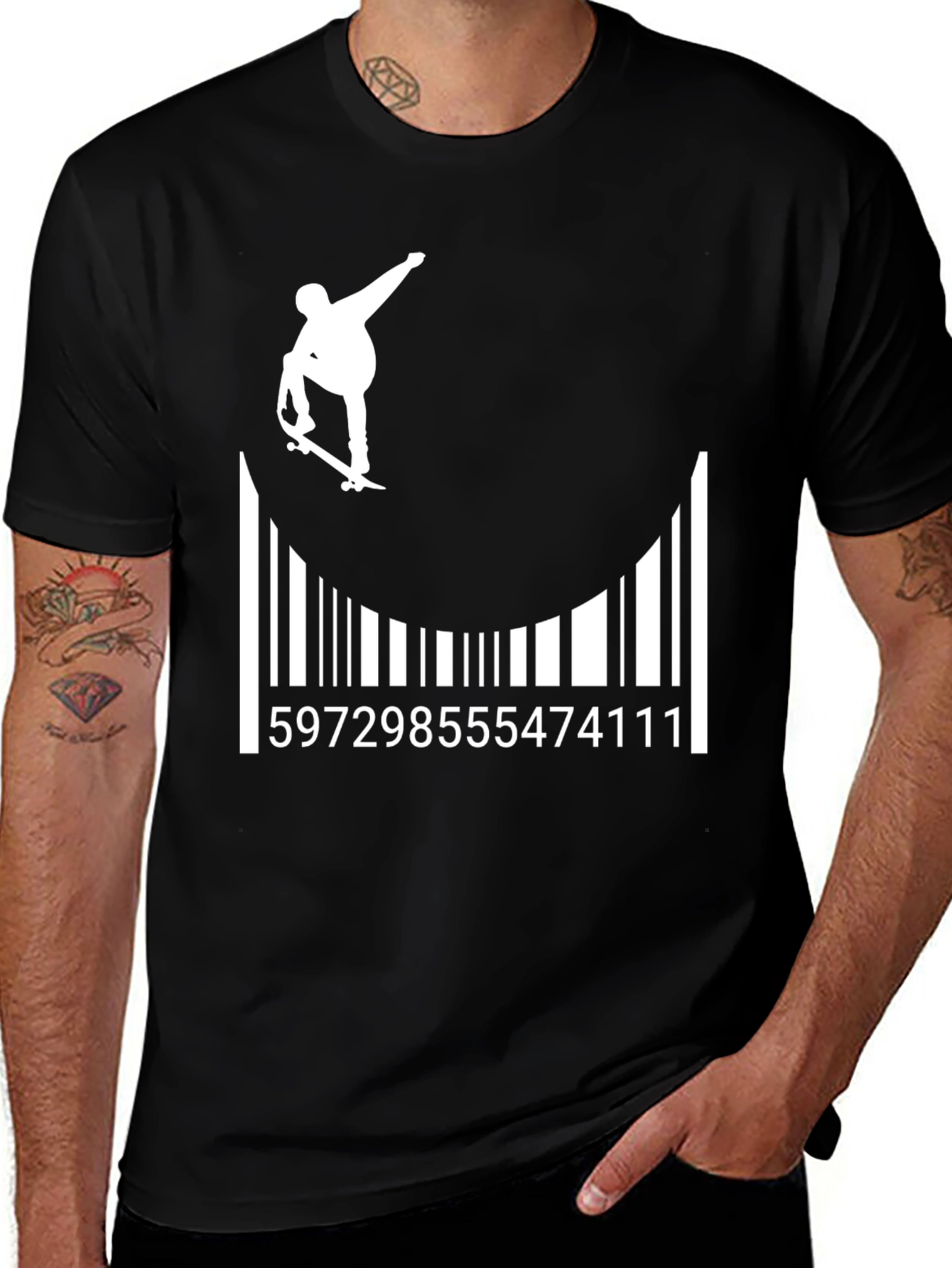 Skateboarding Barcode Graphic Tee - Cool Casual Style
