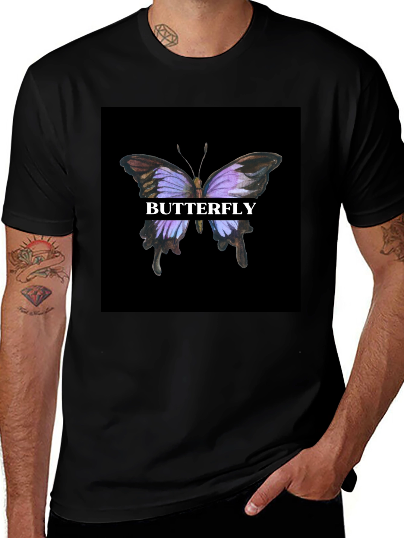 Black Butterfly Graphic Print Black T-Shirt main image