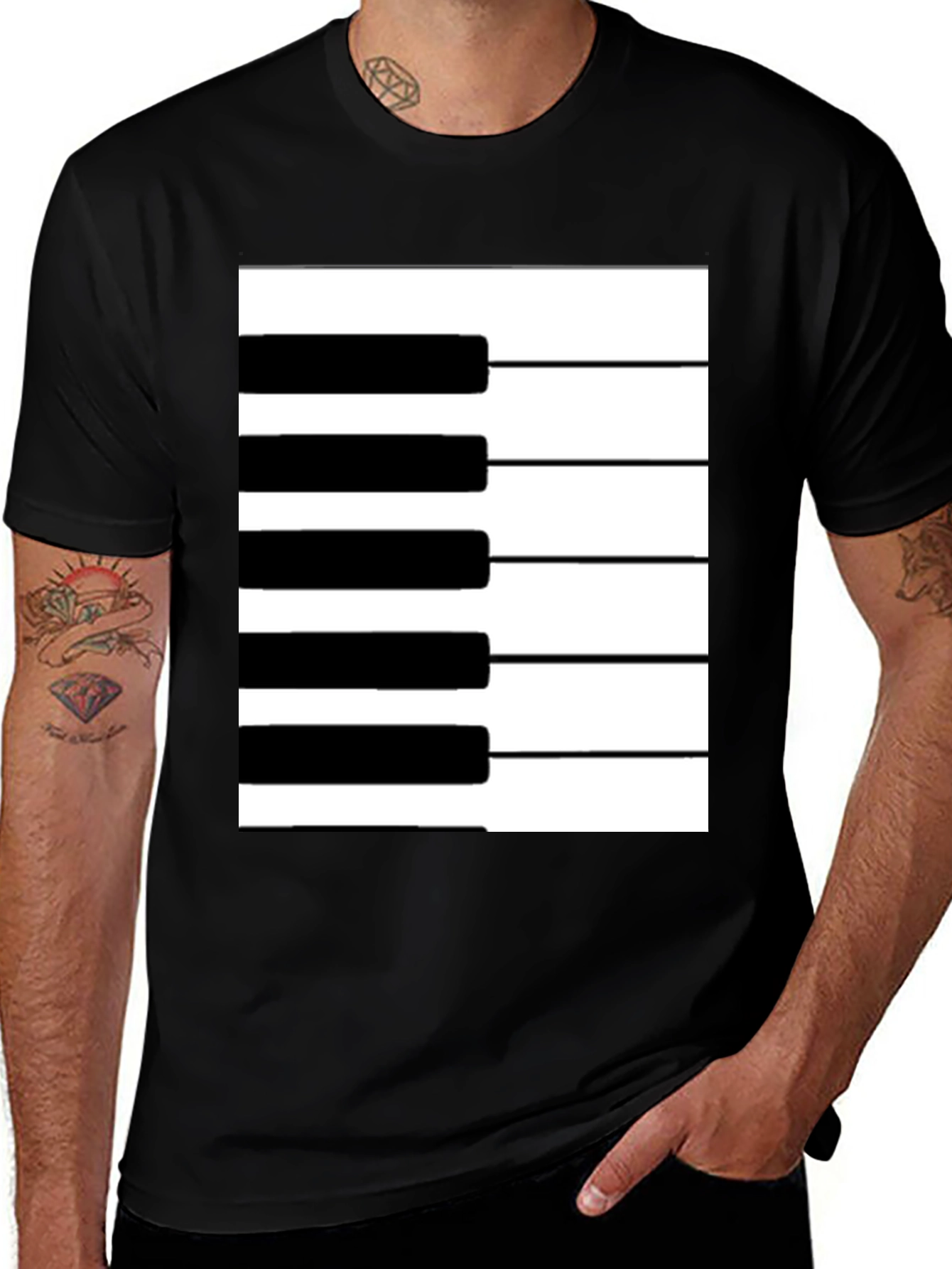 Black Piano Keys Graphic Tee - Black Cotton T-Shirt main image