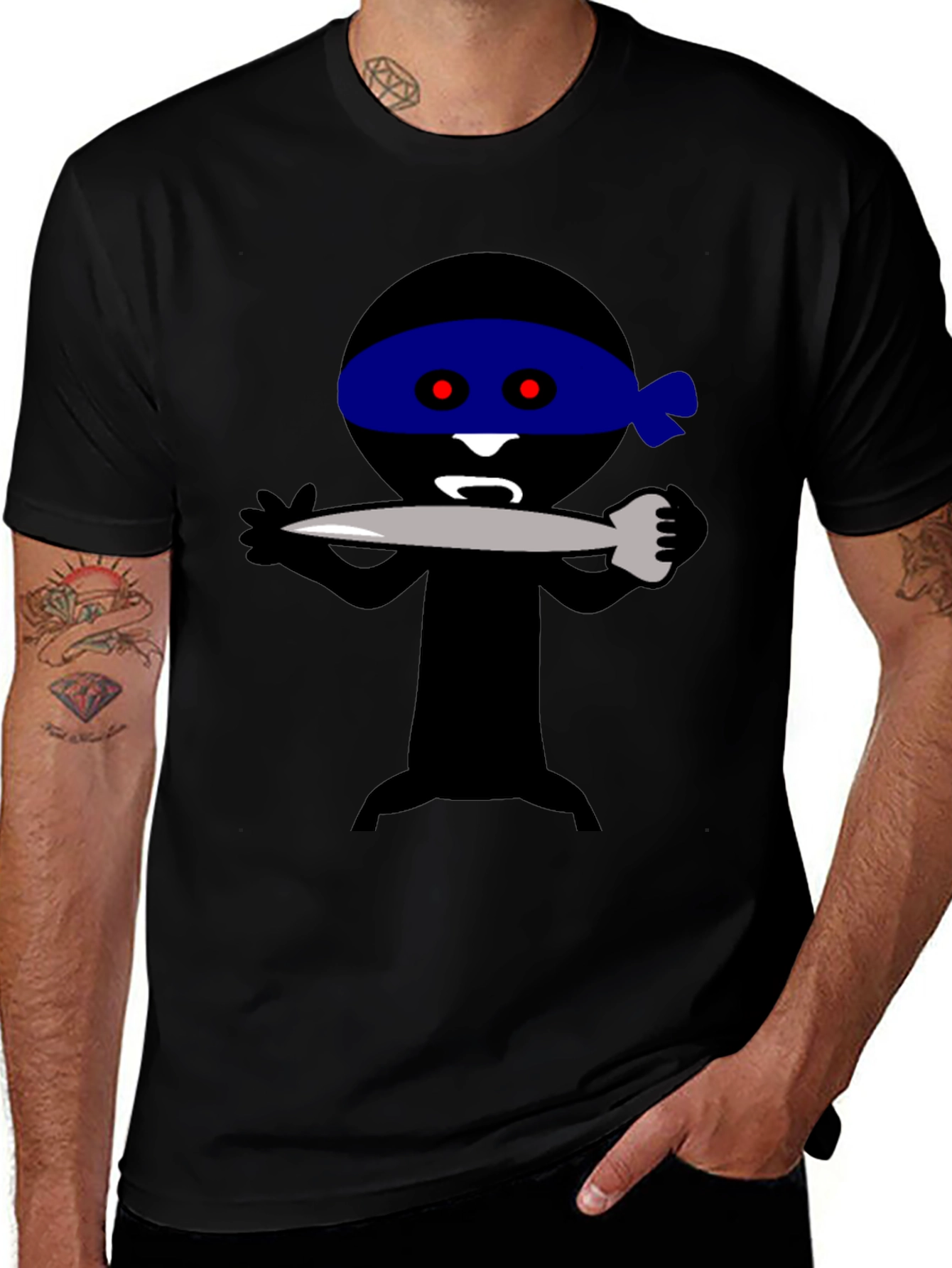Variant 22 of Ninja Cartoon Graphic Tee - Black