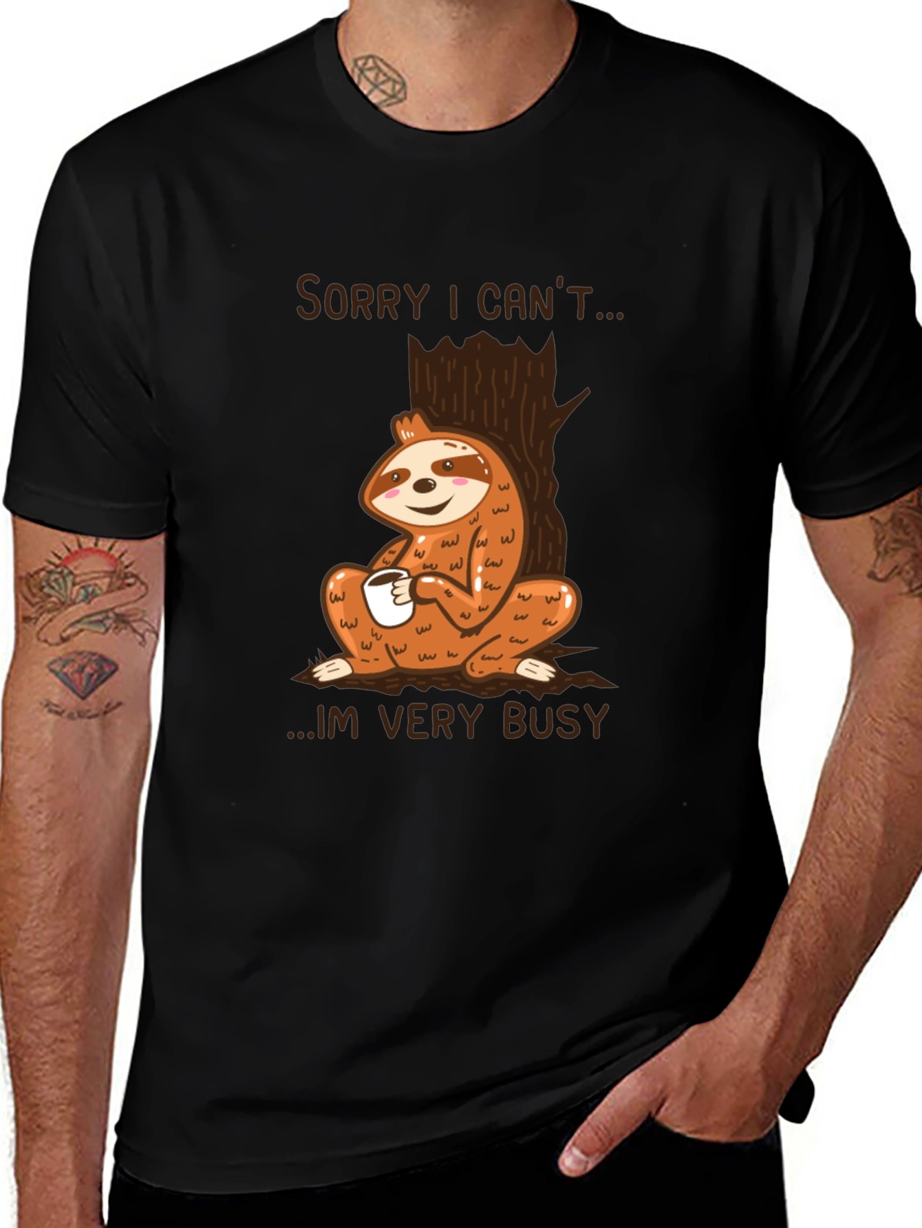 Variant 26 of Funny Sloth Coffee Black T-Shirt - Sorry I Can't, I'm Very Busy