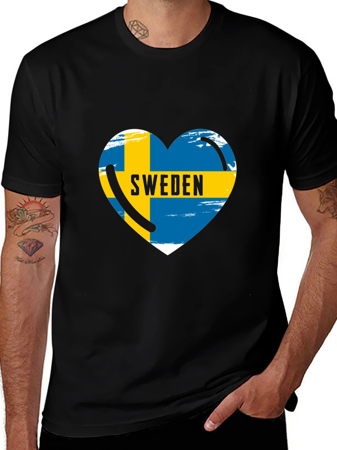 Variant 10 of Sweden Heart Flag T-Shirt - Black Short Sleeve Tee