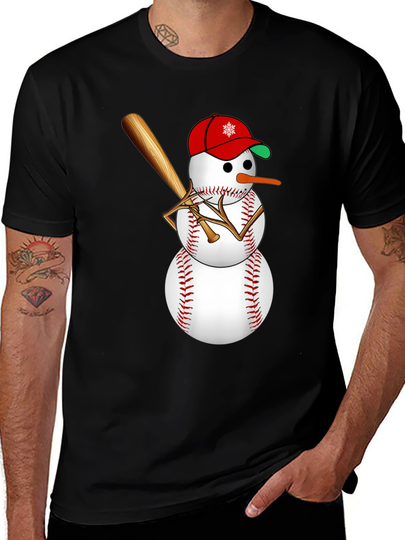 Variant 3 of Baseball Snowman T-Shirt - Holiday Fun