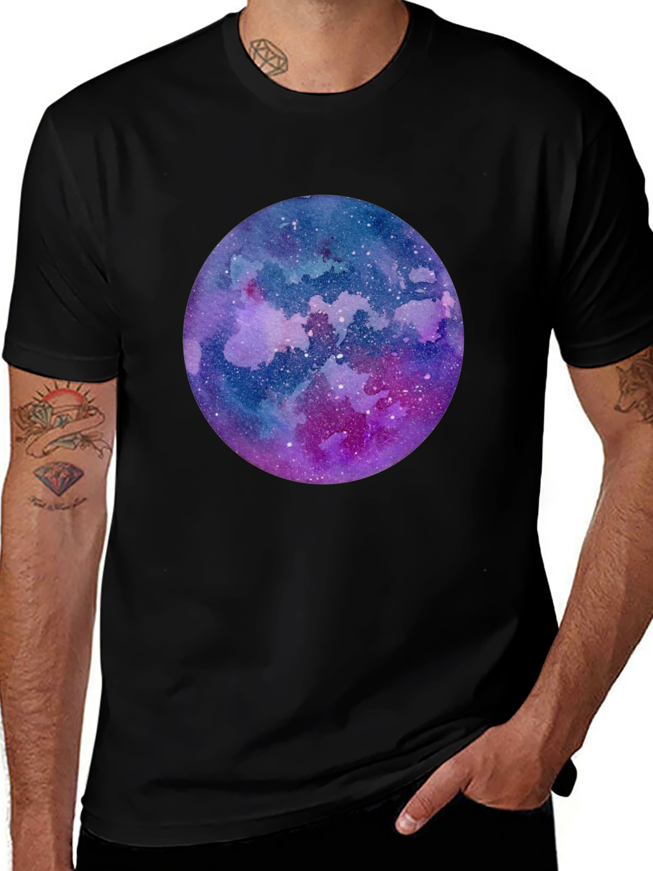 Variant 10 of Galaxy Watercolor Graphic Tee - Men's Black T-Shirt