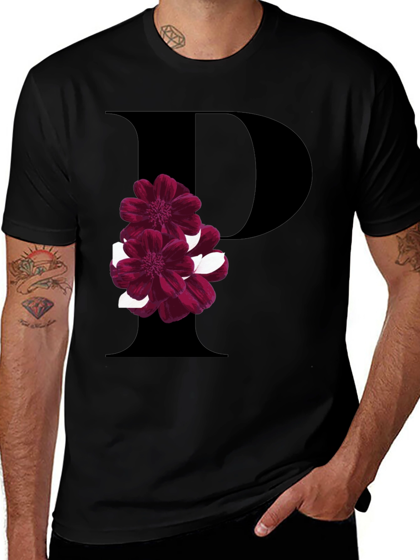 Variant 10 of Floral Letter P T-Shirt - Stylish Initial Tee