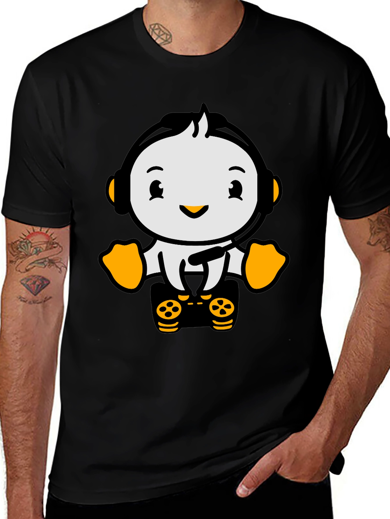 Variant 16 of Gamer Penguin T-Shirt - Black Cotton Tee