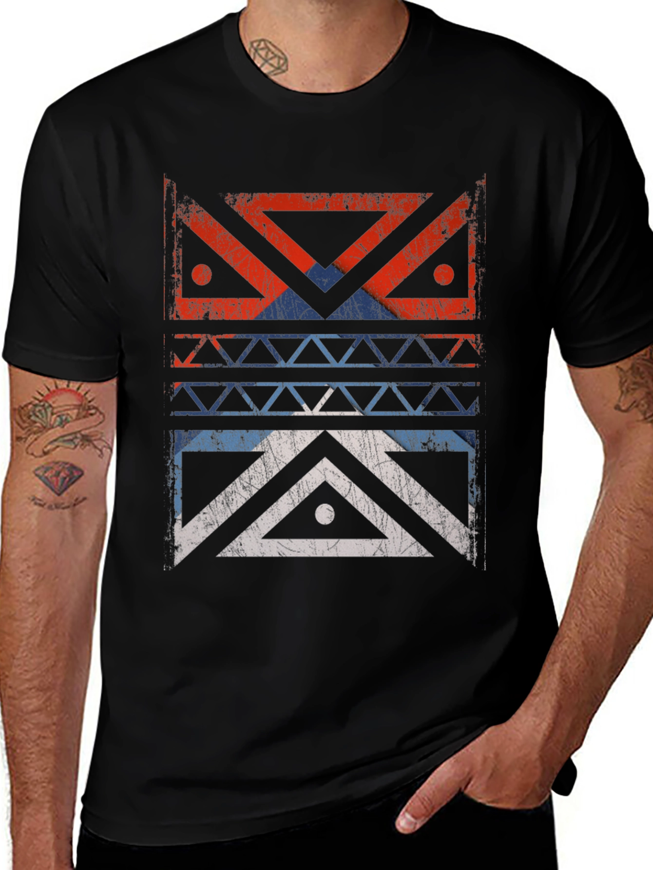 Variant 2 of Geometric Tribal Design Black T-Shirt