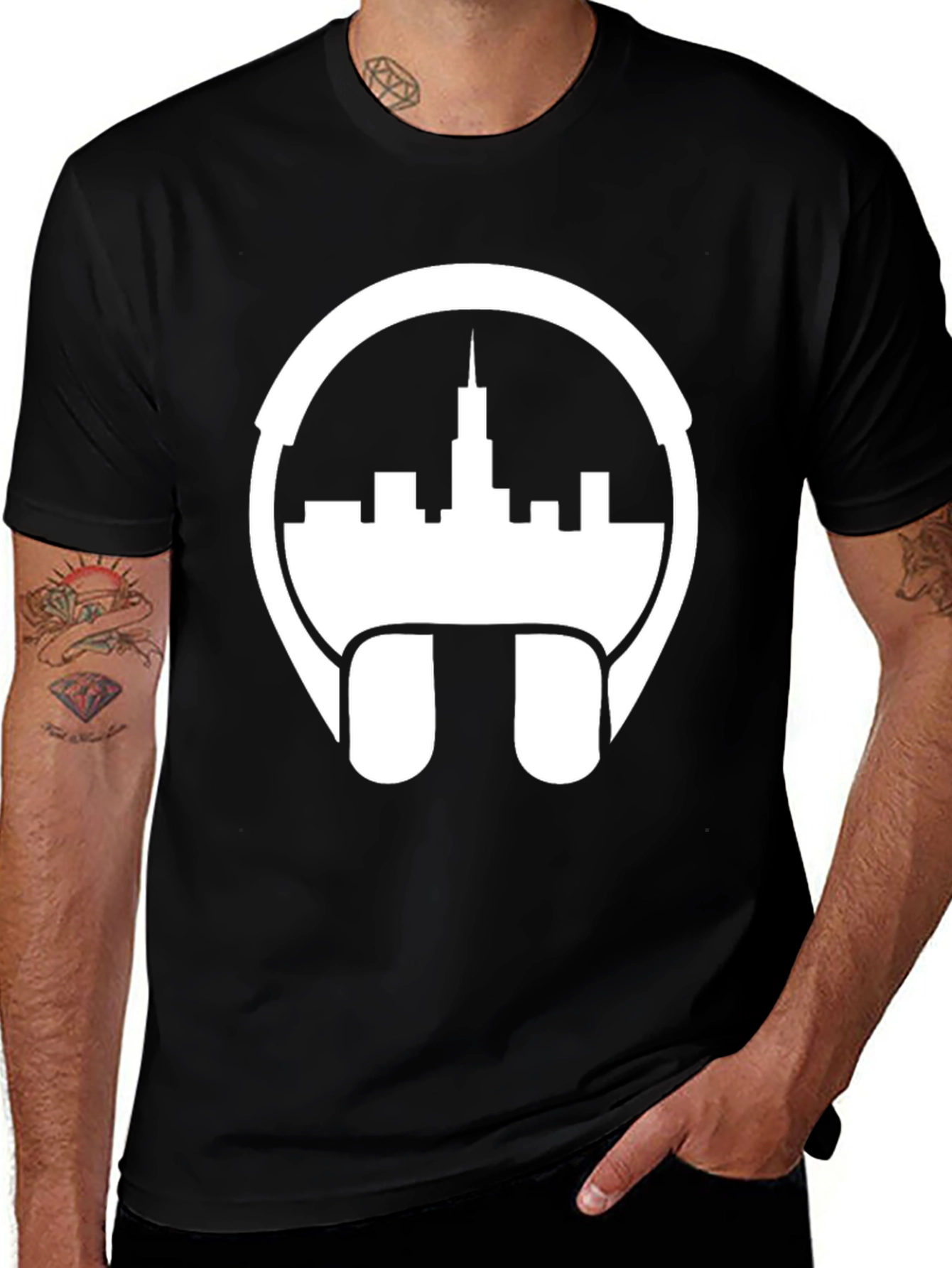 Variant 2 of Cityscape Headphones Graphic Tee - Stylish & Unique