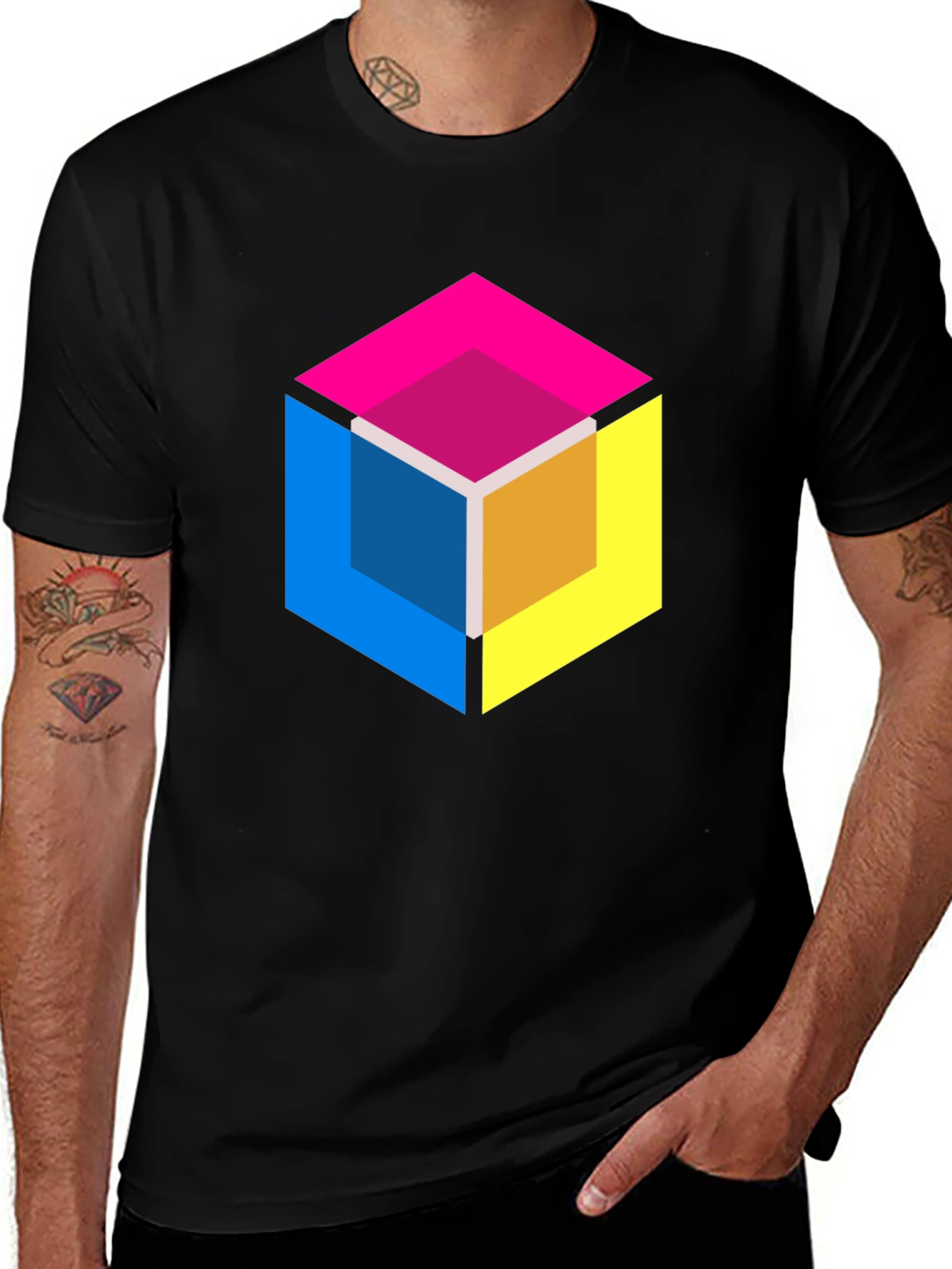 Variant 30 of Geometric Cube Graphic Tee - Stylish Men's Black T-Shirt