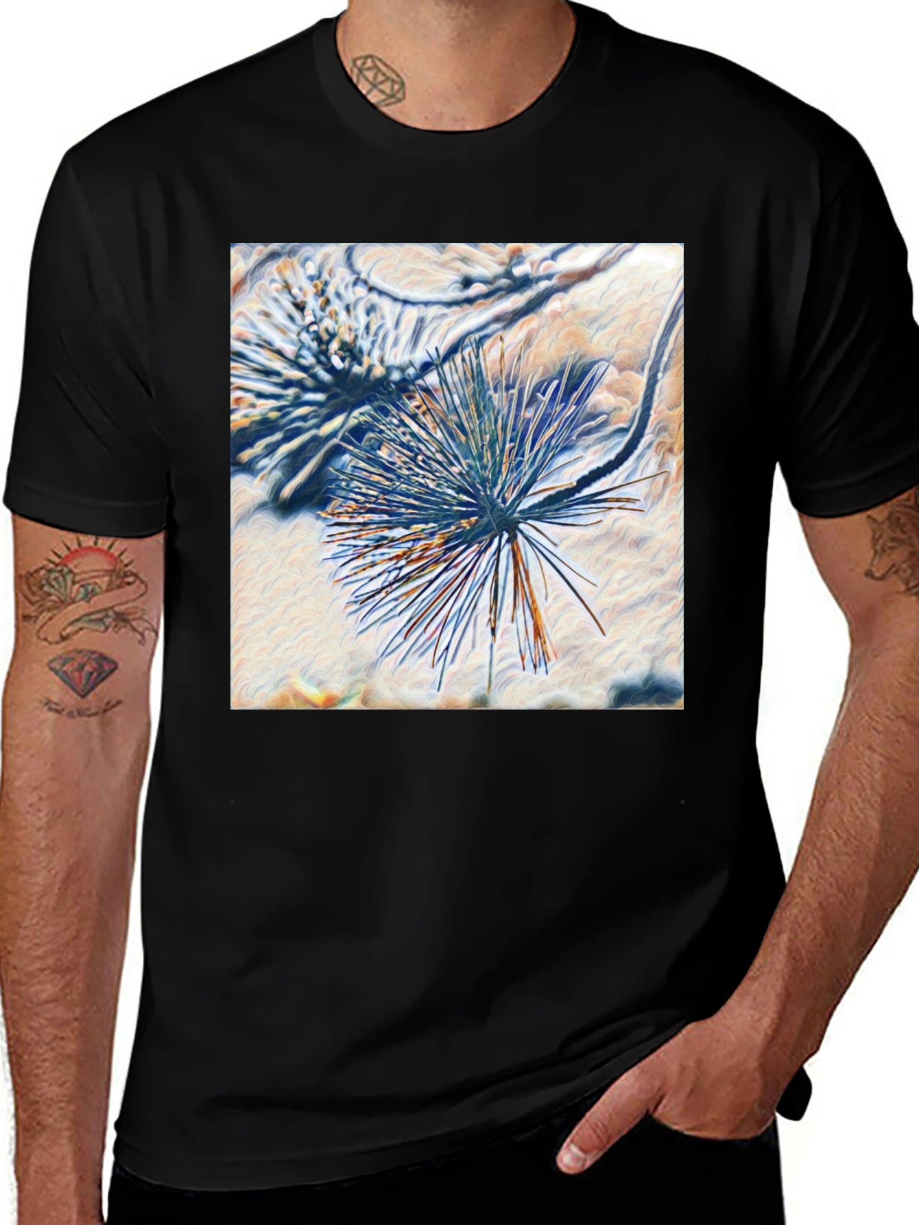 Variant 27 of Abstract Botanical Print Black T-Shirt